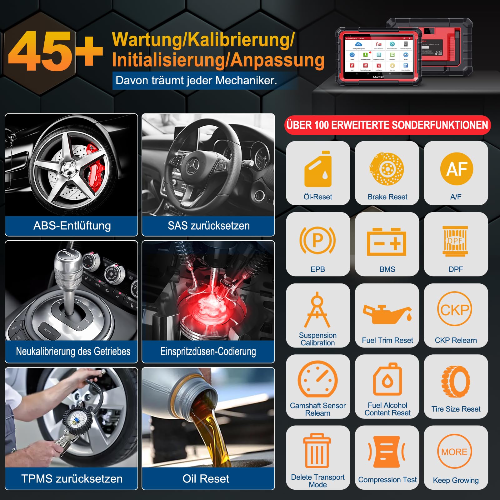 LAUNCH X431 PRO Elite OBD2 Diagnosegerät,ECU Online-Codierung & Bidirektional,Vollständige Systemdiagnose,45+Servicefunktionen,CANFD&DOIP,V.A.G. Guided Funktion,2 Jahren Update