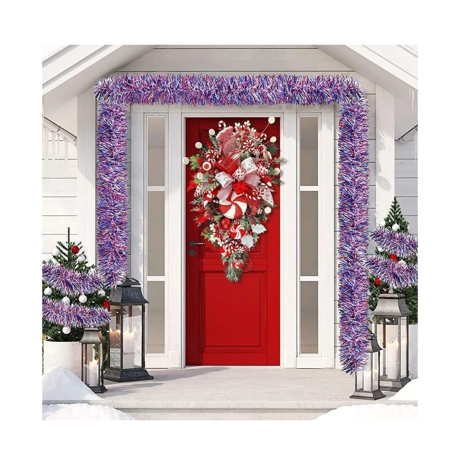 Yofab Couronne de Noël pour porte d'entrée extérieure, couronnes de vacances, couronnes de porte pour le printemps et l'été, fabriquées avec de la mousse plastique durable et du ruban 50 x 30 cm,