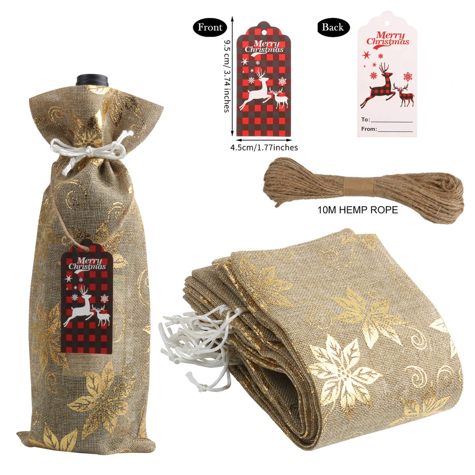 VOSAREA Housse de Bouteille de Vin Décorative pour Noël Pochettes de Rangement avec Étiquettes Suspendues et Cordelette Protection les Rayures