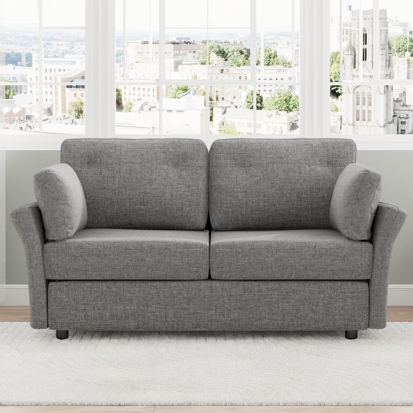Novilla 57" Loveseat Sofa Small Couch for Living Room, Linen Fabric ...