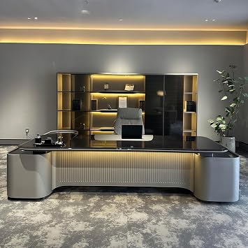 Modern L Shaped Desk, 94.5 inch Executive Computer Desk with Drawers and Lockable, Wood L Desks No Installation Required Without Display Racks and Bookshelves