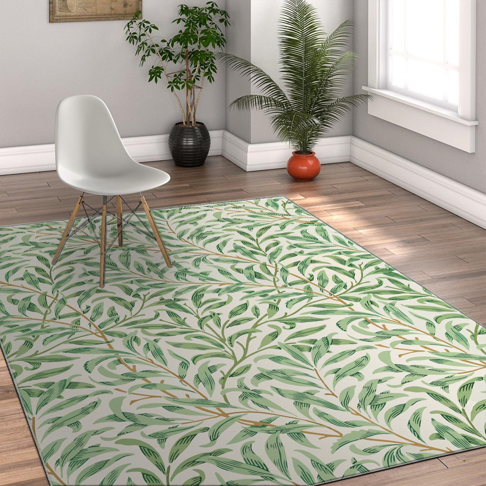 Indoor-Outdoor-Teppiche Grüne Blätter Druckbereich TeppichMorris Art Niederflorteppich für Kinderzimmer Esszimmer Küche Weiche Fußmatten für Haus 60 x 100 cm
