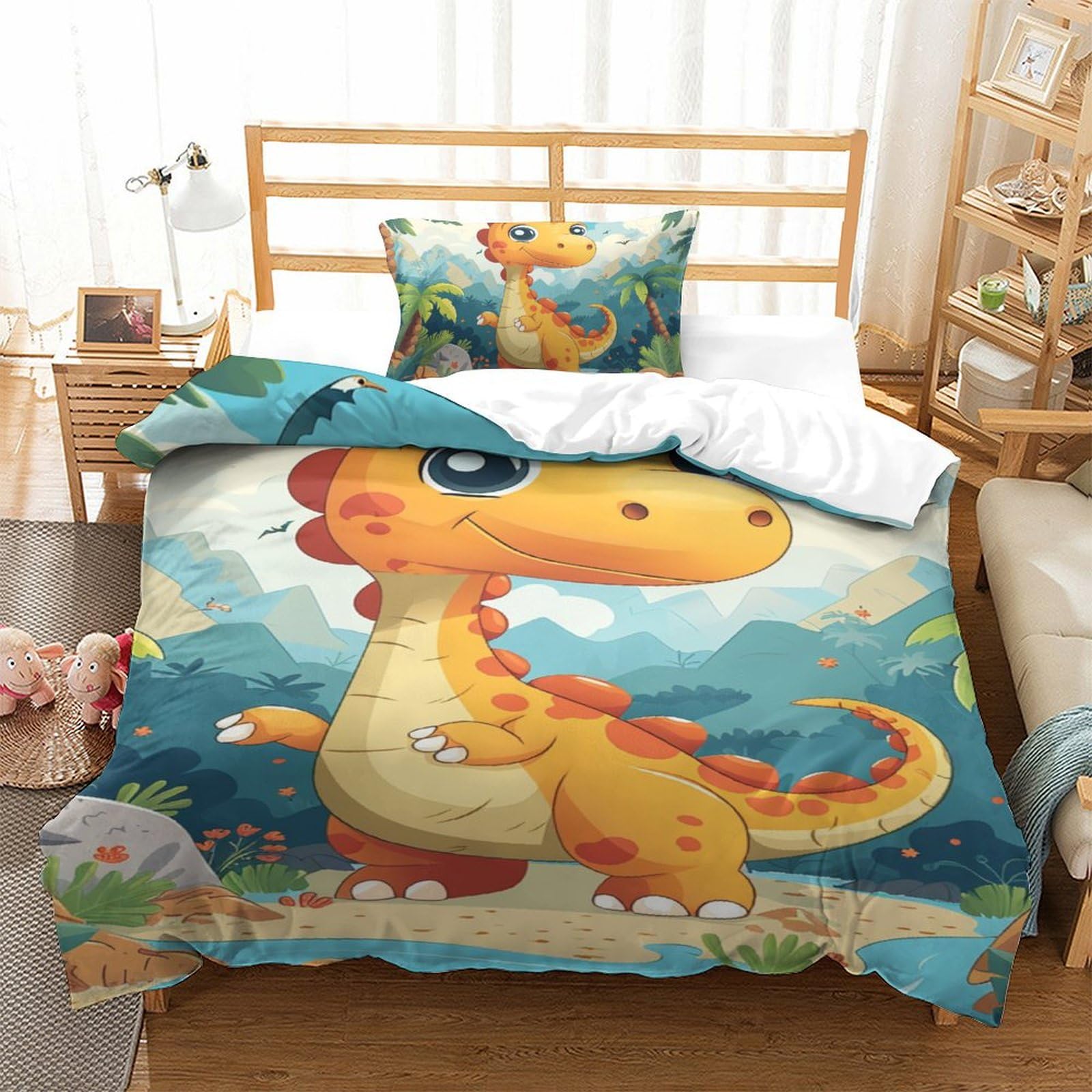 Parure de lit dinosaure 3D pour chambre d'enfant lit simple 135x200cm douce