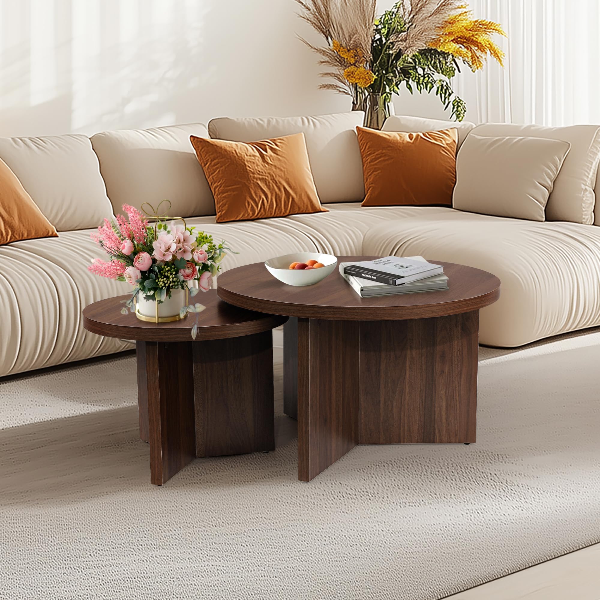 Amazon.com: QuicMiou Round Nesting Coffee Tables Set of 2, Modern