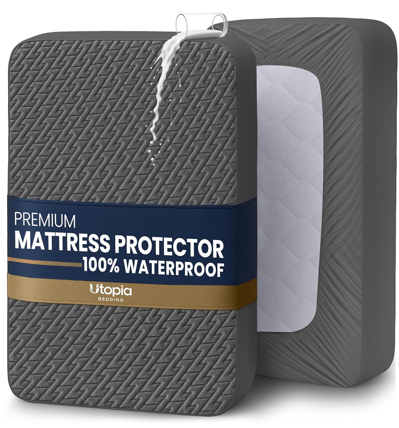 Utopia Bedding Waterproof Mattress Protector Queen Size Gray Premium 3D Air Soft Fabric Mattress Cover Fits 17 Inches