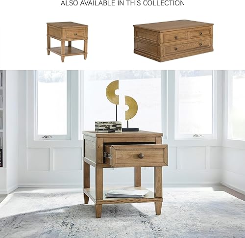 Miniatura 17 de Signature Design by Ashley Havalance Farmhouse - Mesa auxiliar cuadrada con estante de suelo, gris y blanco vintage con acabado desgastado