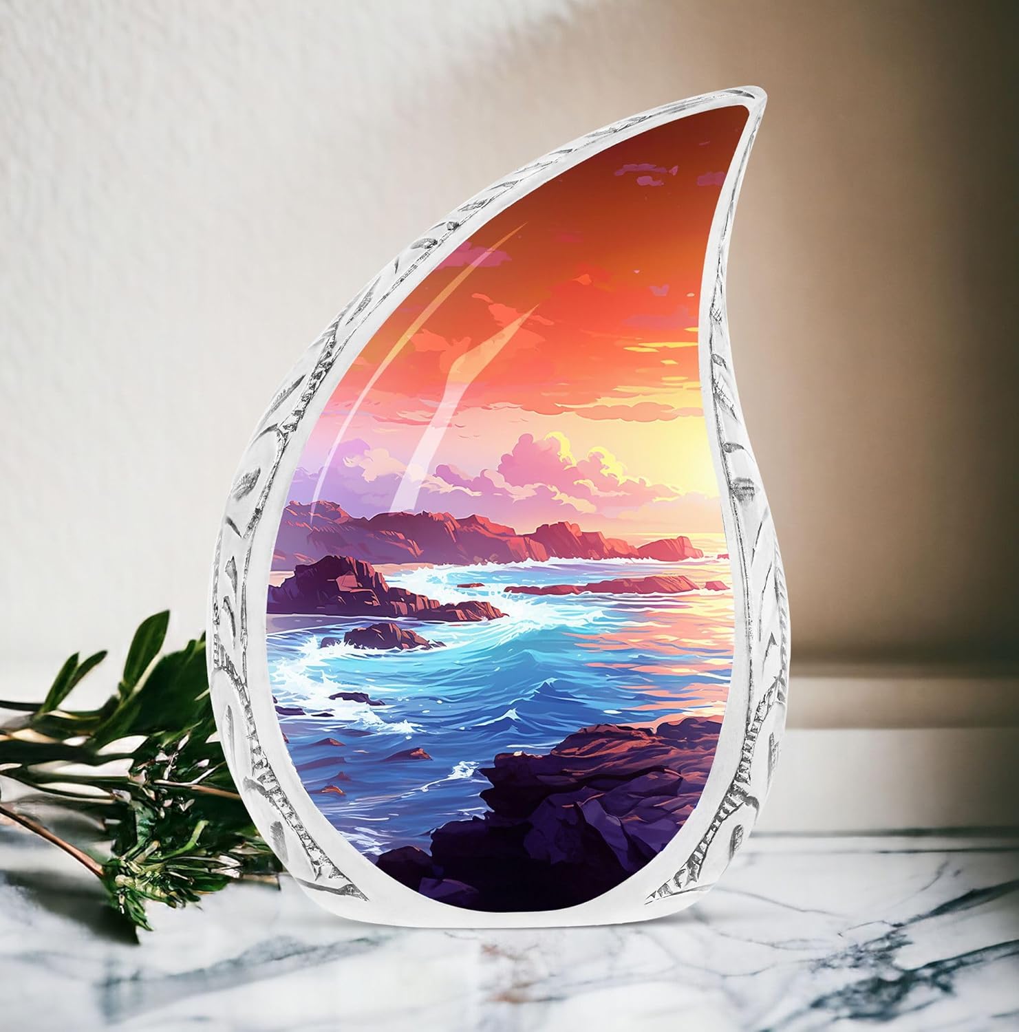 Beach Sunset Urn for Human Ashes - Large 10 Inch Memorial Urn for Adults, Women, Men - Funeral Ashes Container