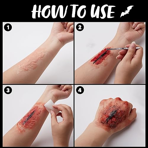 Miniatura 3 de Spooktacular Creations Juego de cera de Halloween coagulada de sangre para adultos y niños, con espátula y esponja para disfraz de Halloween, zombi,