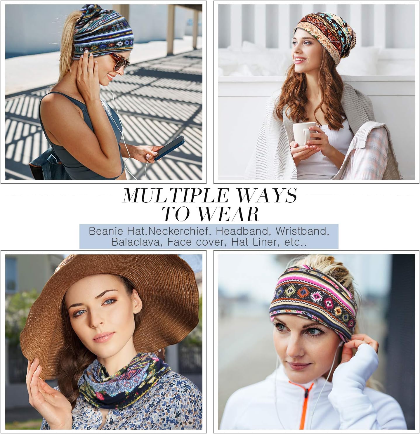 SATINIOR 5 Pieces Women's Slouchy Beanie Chemo Hat Stretch Cancer Head Wraps Sleep Head Scarf for Cancer Patient - Image 3