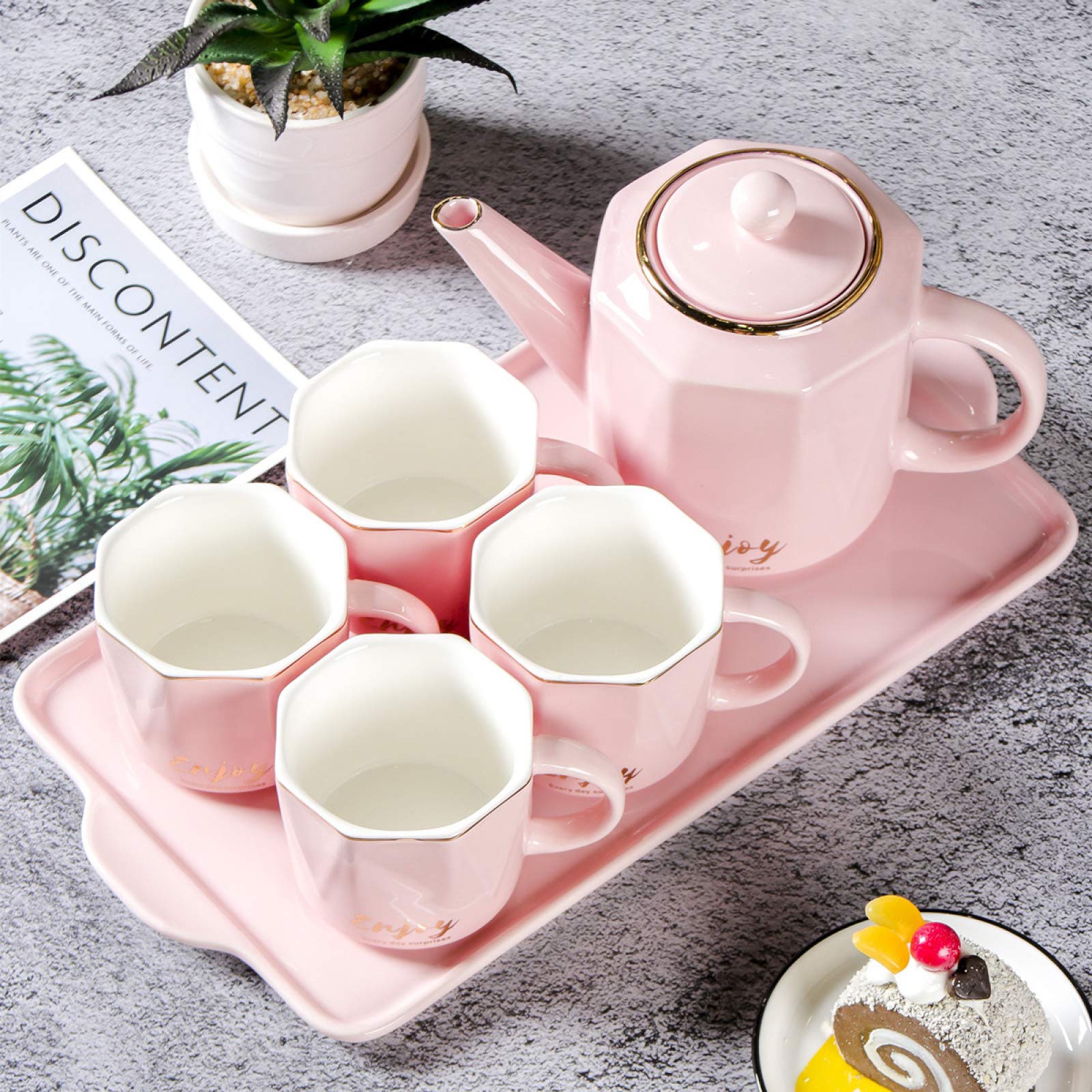 ZKHD Angielski porcelanowy zestaw do herbaty vintage chiński ceramiczny zestaw do herbaty kung fu przenośny podróżny serwis do herbaty czajniczek filiżanki kubki do kawy prezent, czarny