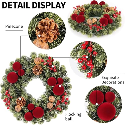 Miniatura 10 de SY Super Bang Corona de Navidad de cuernos de alce de 18 pulgadas corona artificial que incluye piña de bayas para puerta delantera hogar interiores