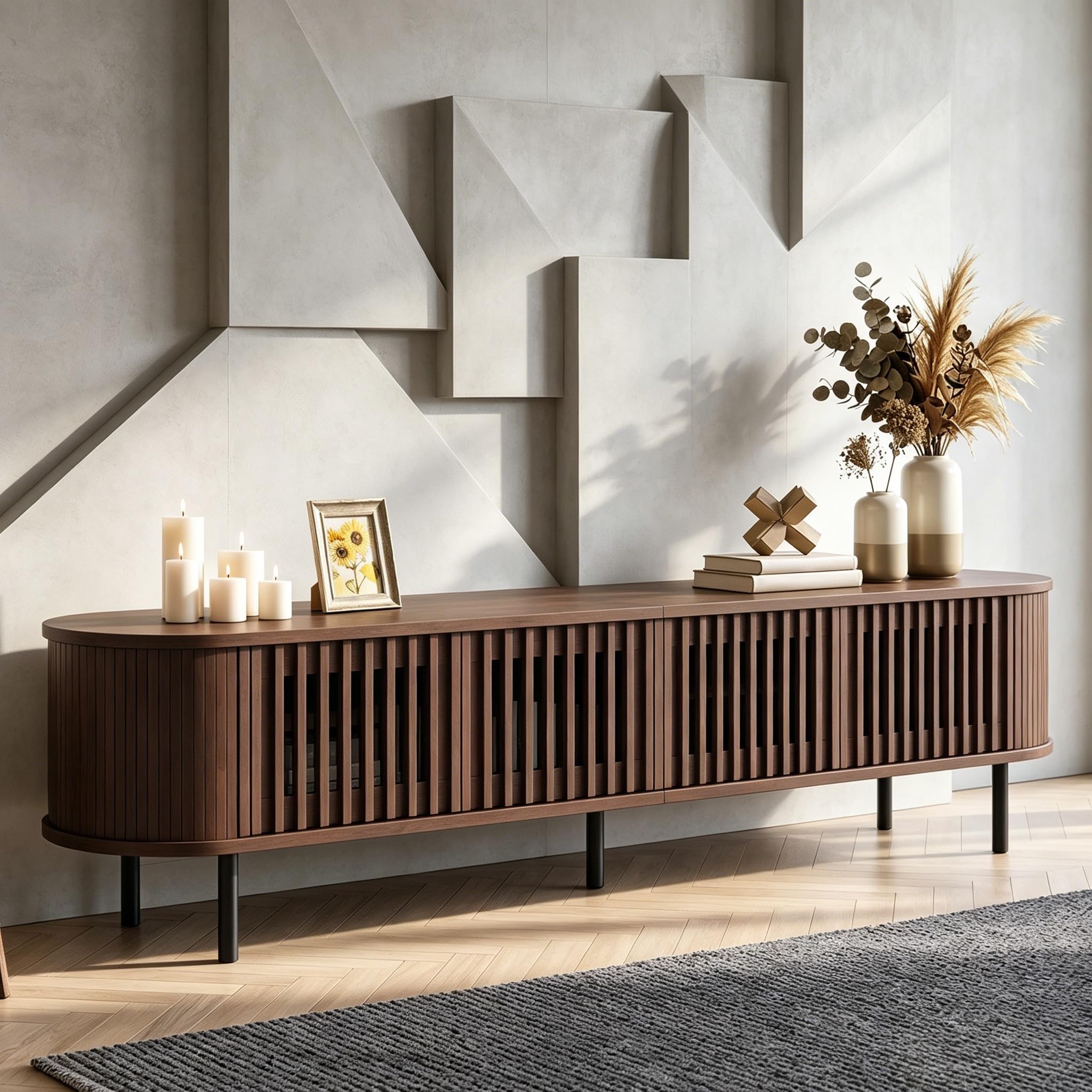 Mueble bajo para TV con 4 puertas, 178 cm, nogal