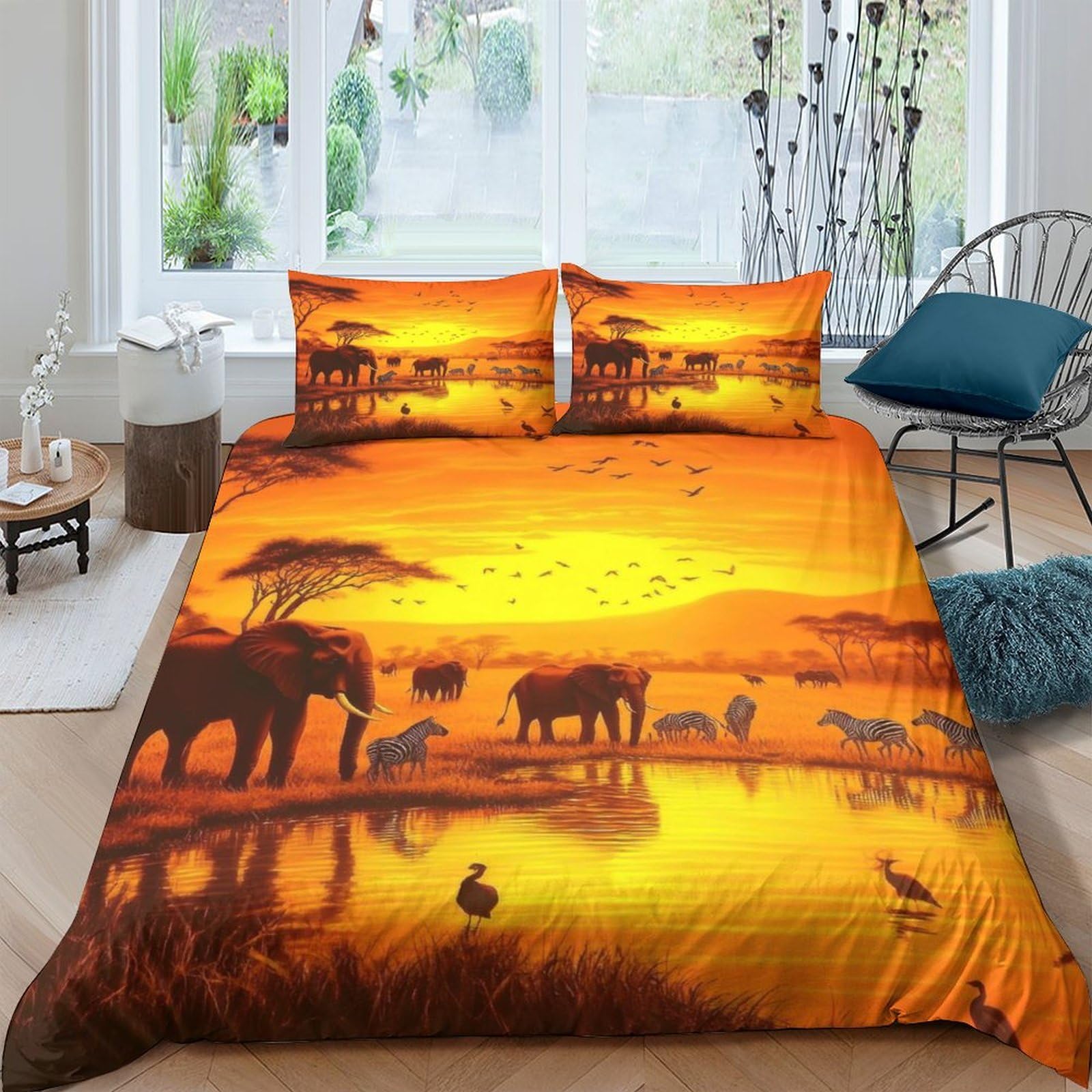 Ctjqhvkz Style-10 3D Printed Sunset Savannah Fitted Sheet Microfiber Soft Elephant Scene Mattress Cover For Bedroom Guest Room Decor Single（135X200cm）