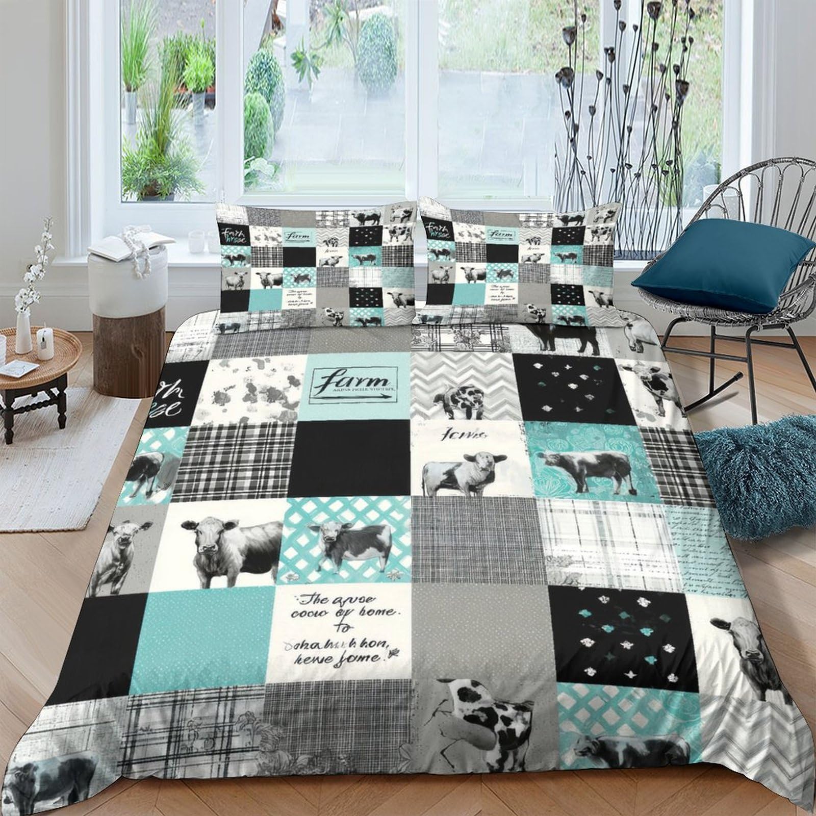 Ctjqhvkz Style-5 3D Printed Patchwork Cattle Fitted Sheet Microfiber Soft Breathable Plaid Cow Mattress Cover For Bedroom Dorm Mattress Protection Decor Single（135X200cm）
