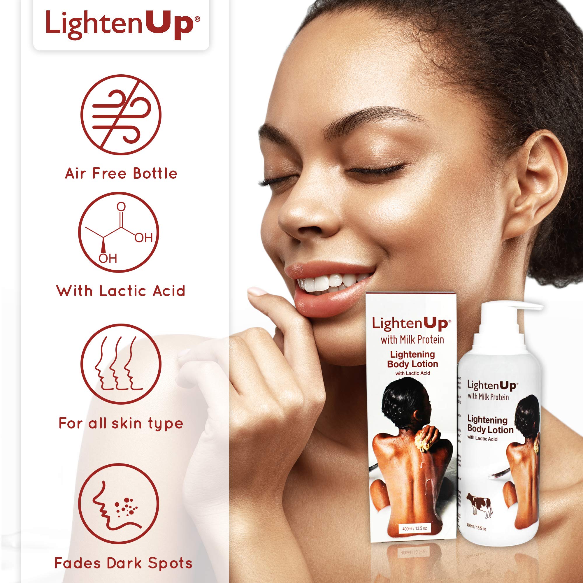 LightenUp, Lightening Body Lotion with Milk Protein 13.5 Fl oz / 400ml AHA Body Lotion For