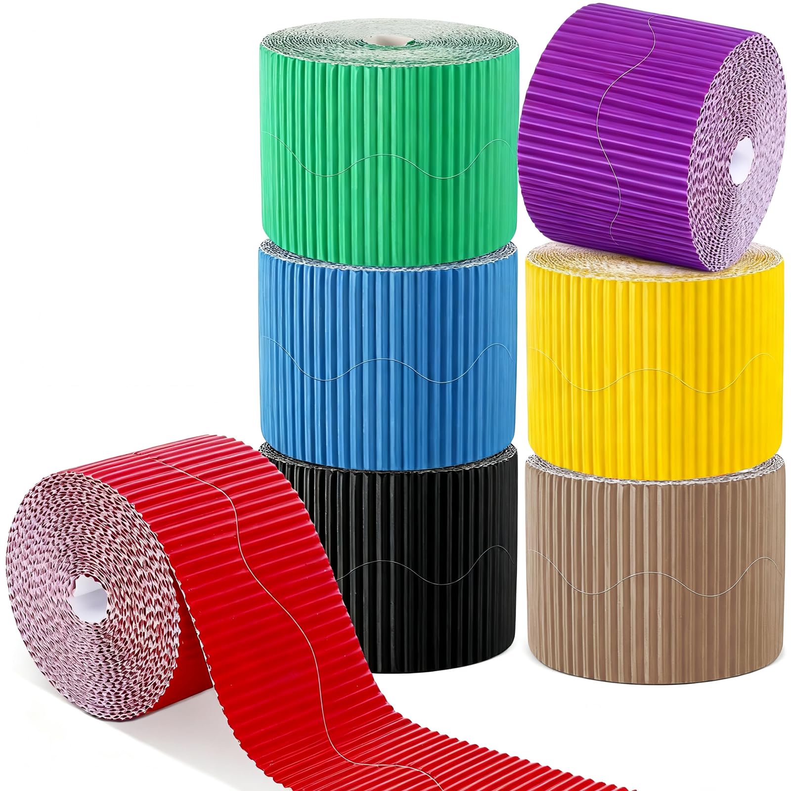 Corrugated Border Rolls for School Displays - Box of 7 Rolls, Craft Supplies 57mm x 7.5m (15m When Split) Bulletin Board Borders Bulk Classroom Scalloped Borders Poster Cork Bulletin Board Trim Decor