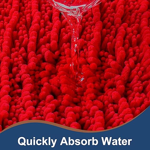 Miniatura 4 de FLOLEOPA - Alfombra de baño contorneada (24 x 20 pulgadas, rojo) alfombra antideslizante para baño, de microfibra suave y absorbente de agua,