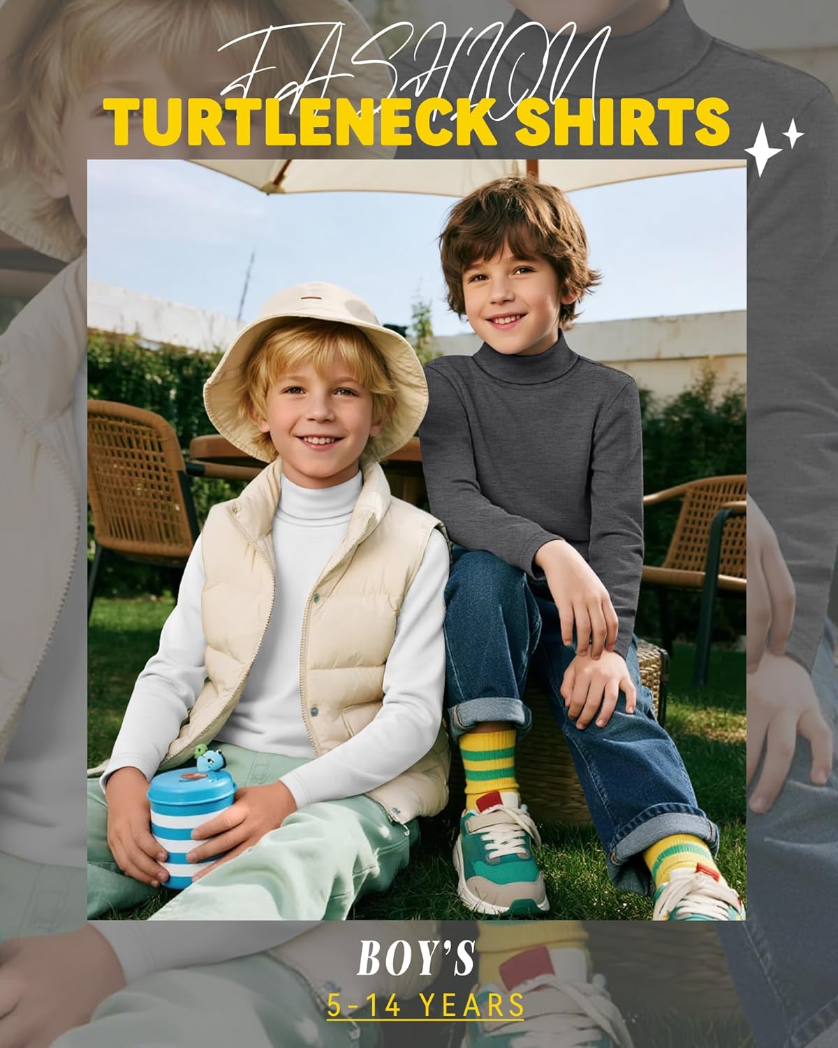 5 Pack Boys Turtleneck Tops, Kids Long Sleeve T Shirts Turtle Neck Pullover Shirts Solid Color Warm Tees - Image 2