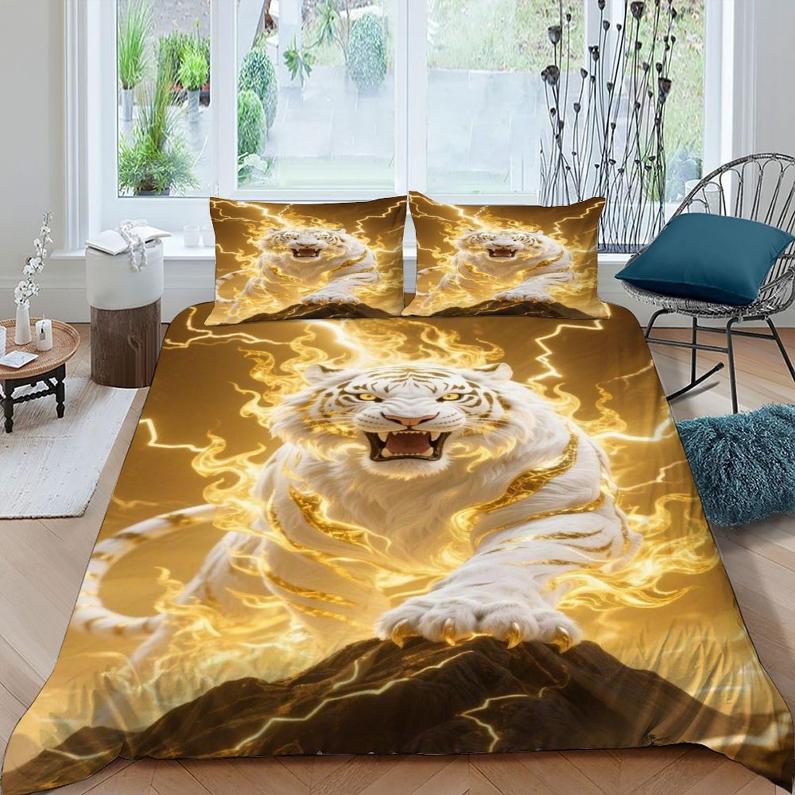 Linge de lit éclair tigre 220x240cm parure haut de gamme pour lit king