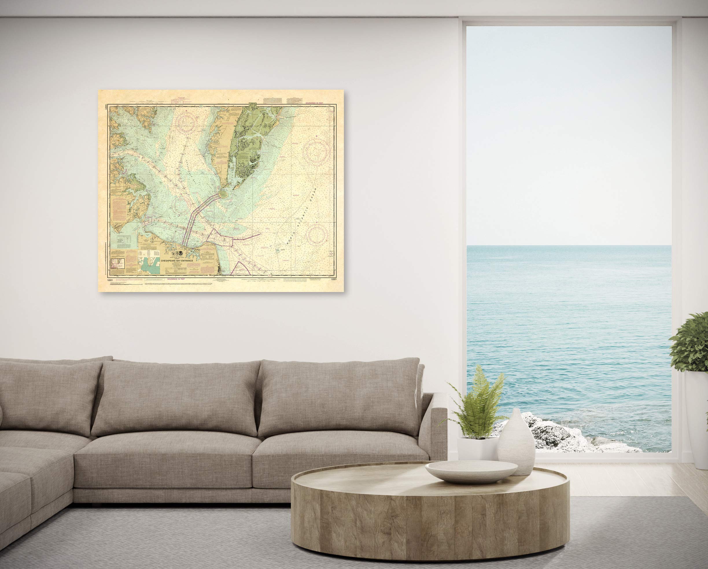 Paradise Cay Publications, Inc. Antiqued NOAA Chart 12221: Chesapeake Bay Entrance