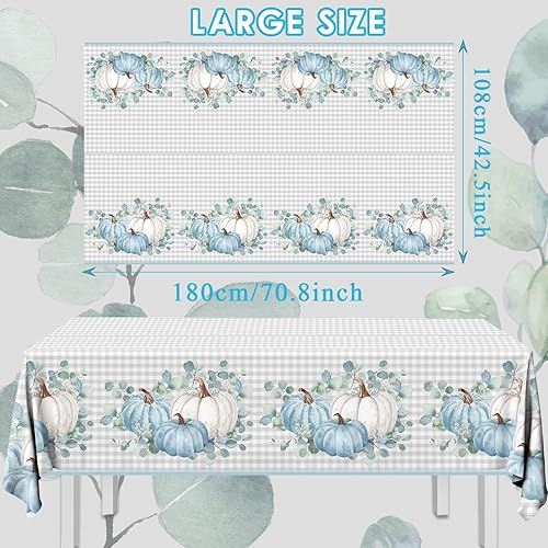 Miniatura 4 de 3 manteles de calabaza de Acción de Gracias, manteles rectangulares de plástico a cuadros de calabaza azul, decoración de fiesta de Acción de