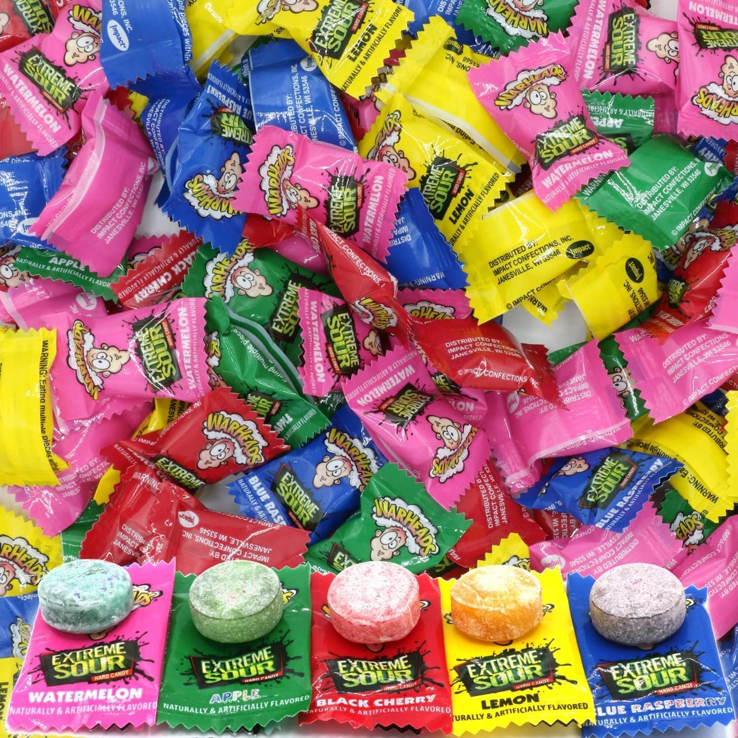 GroceriesRUS Warheads Extreme Sour Hard Candy - Assorted Flavors - Bulk various Sizes (250g)