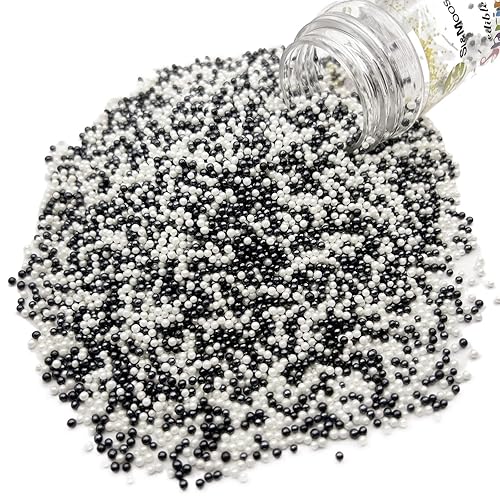 Miniatura 3 de SE Si&Moos Nonpareil - Mini perlas comestibles de 0.079 pulgadas en blanco y negro, gránulos blancos y negros para decoración de pasteles,