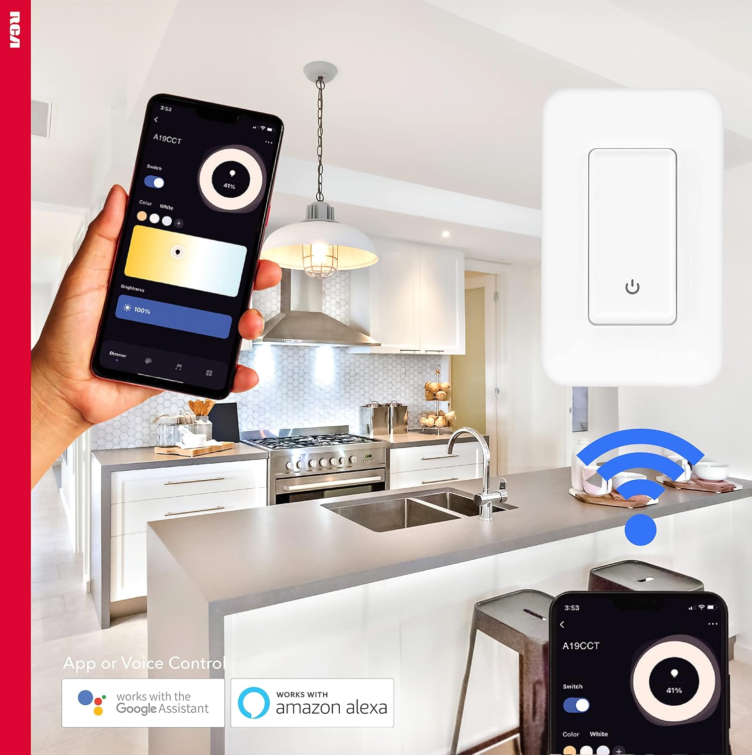 RCA 3-Way Smart Light Switch | Home Décor Smart Wall Switch 600W LED | Wireless Light Switch | Create Schedules via RCA App or WiFi Enabled Voice Control Google Assistant & Alexa Devices for Home