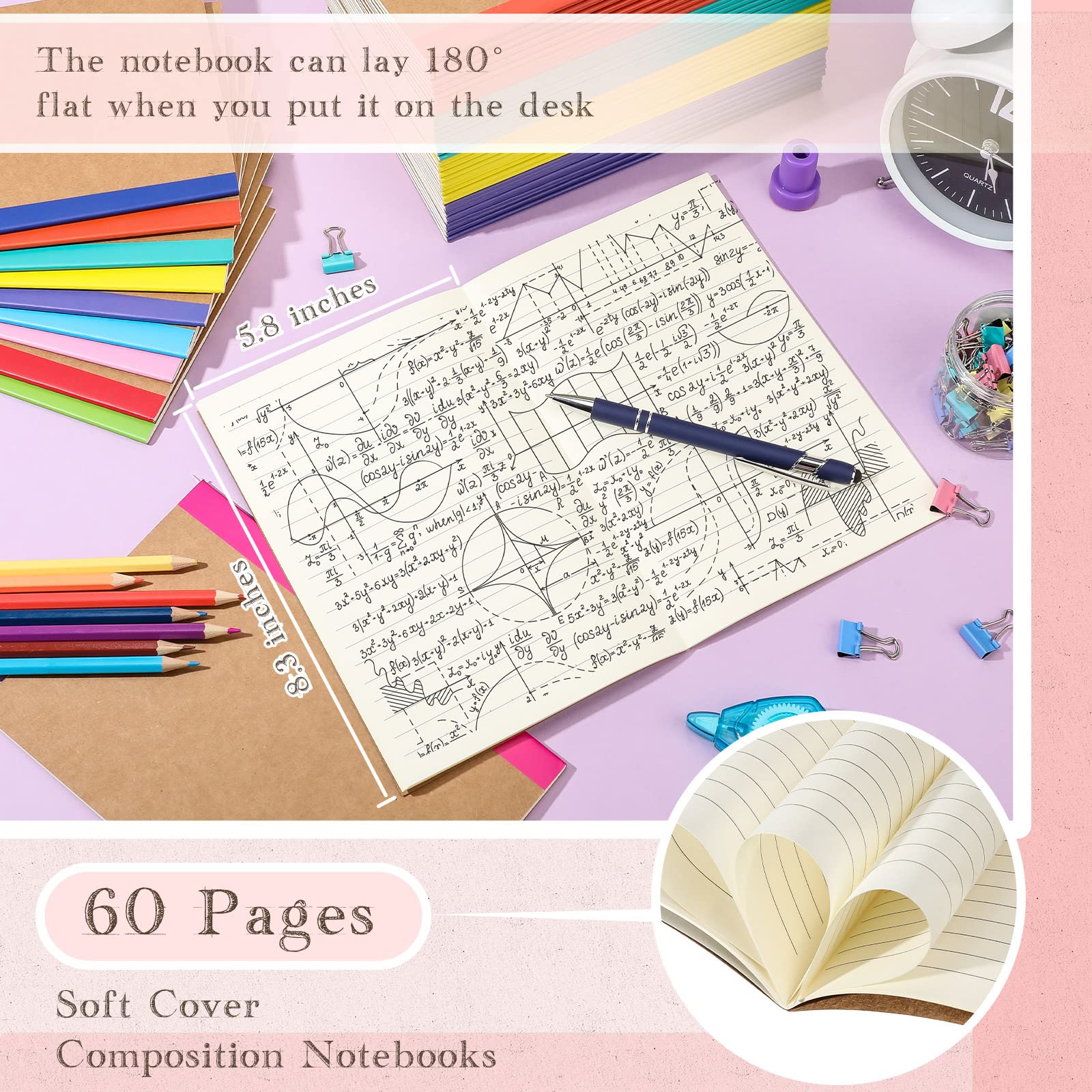 150 Stück A5 Kraft-Notizbücher, 60 Seiten, weicher Einband, Kompositionsnotizbücher, liniert, Reisetagebücher für Reisende, Studenten, Klassenzimmer, Zuhause, Büro, Schulbedarf, 15 x 21 cm (bunt)