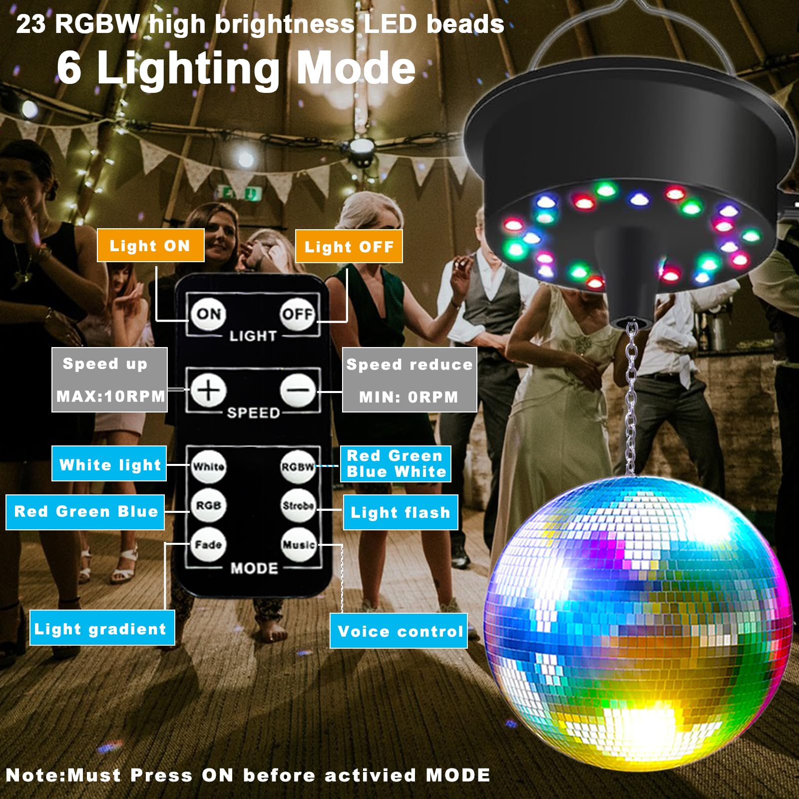 Moteur Pour Boule Disco Avec Télécommande - Rotation Réglable, LED RGB, Parfait Pour Les Fêtes