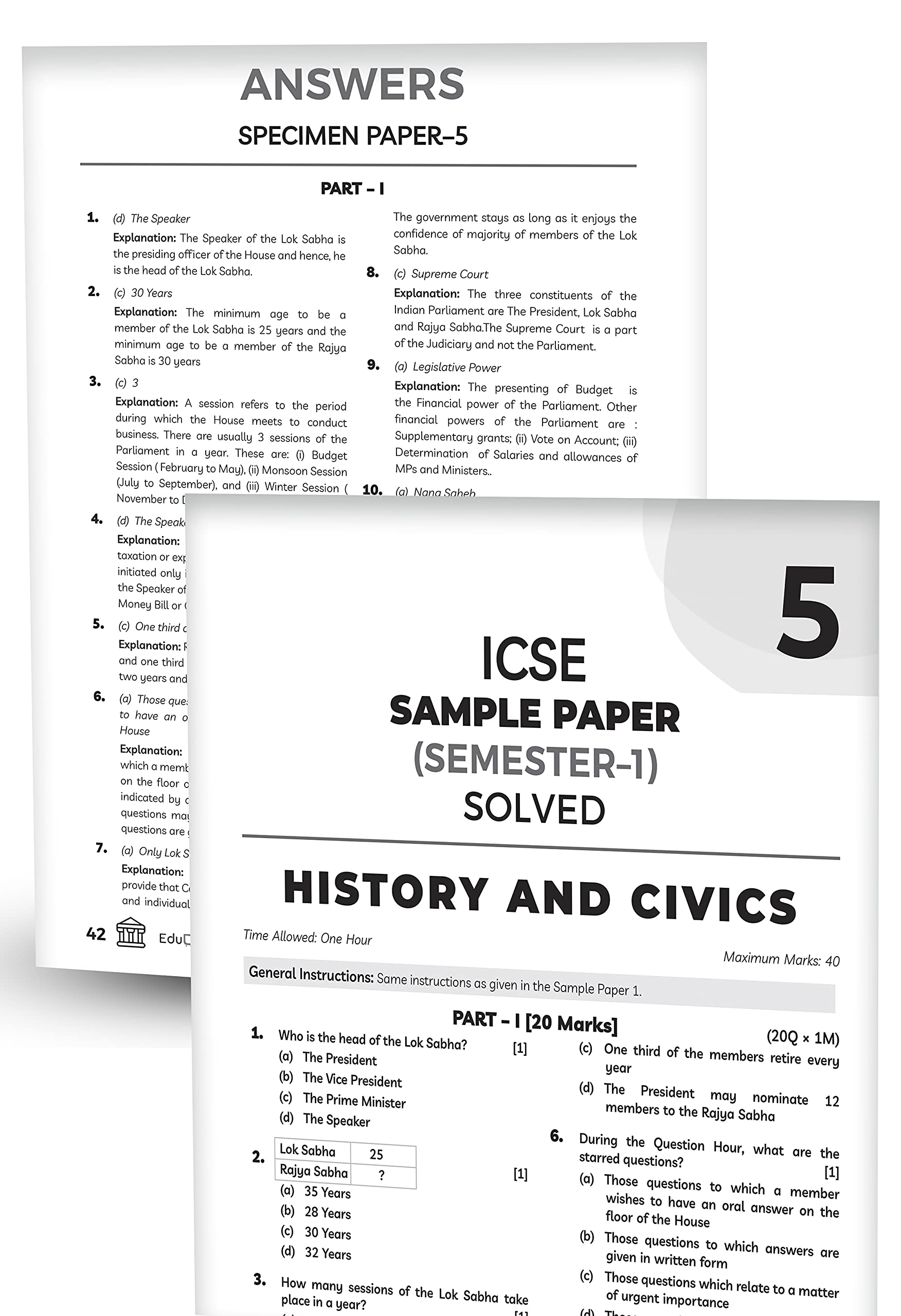 Educart ICSE Semester 1 History & Civics + Geography Sample Papers Class 10 MCQ Combined Book For 2021 Exam (Based on 26th Aug ICSE Specimen Paper) 3