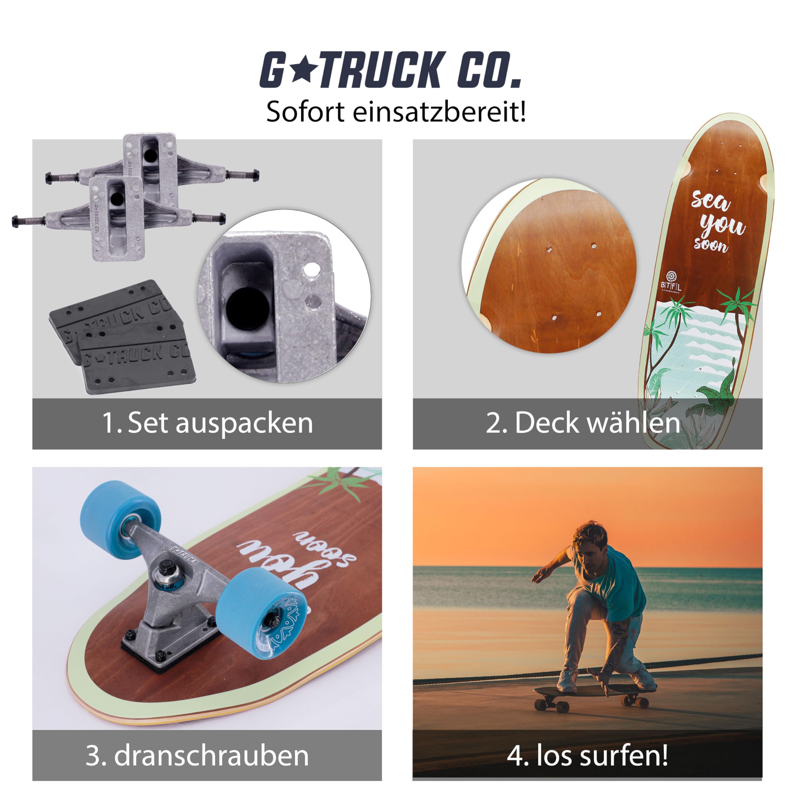 Surf Skate asse – Set assi – Surf Trainer – con boccole morbide aggiuntive