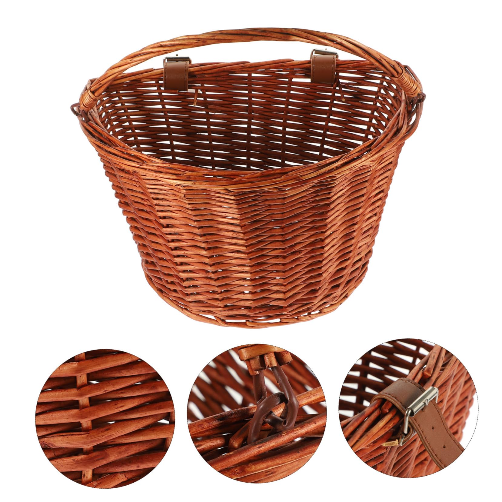 BESTonZON Cesta De Bicicleta Cesta De Mimbre con Asa Cestas De Mimbre Cesta para Cesta De Mimbre Grande Cesta De Ratán Cesta para Cesta De Comida Cesta Delantera Cesta De Bambú Marrón