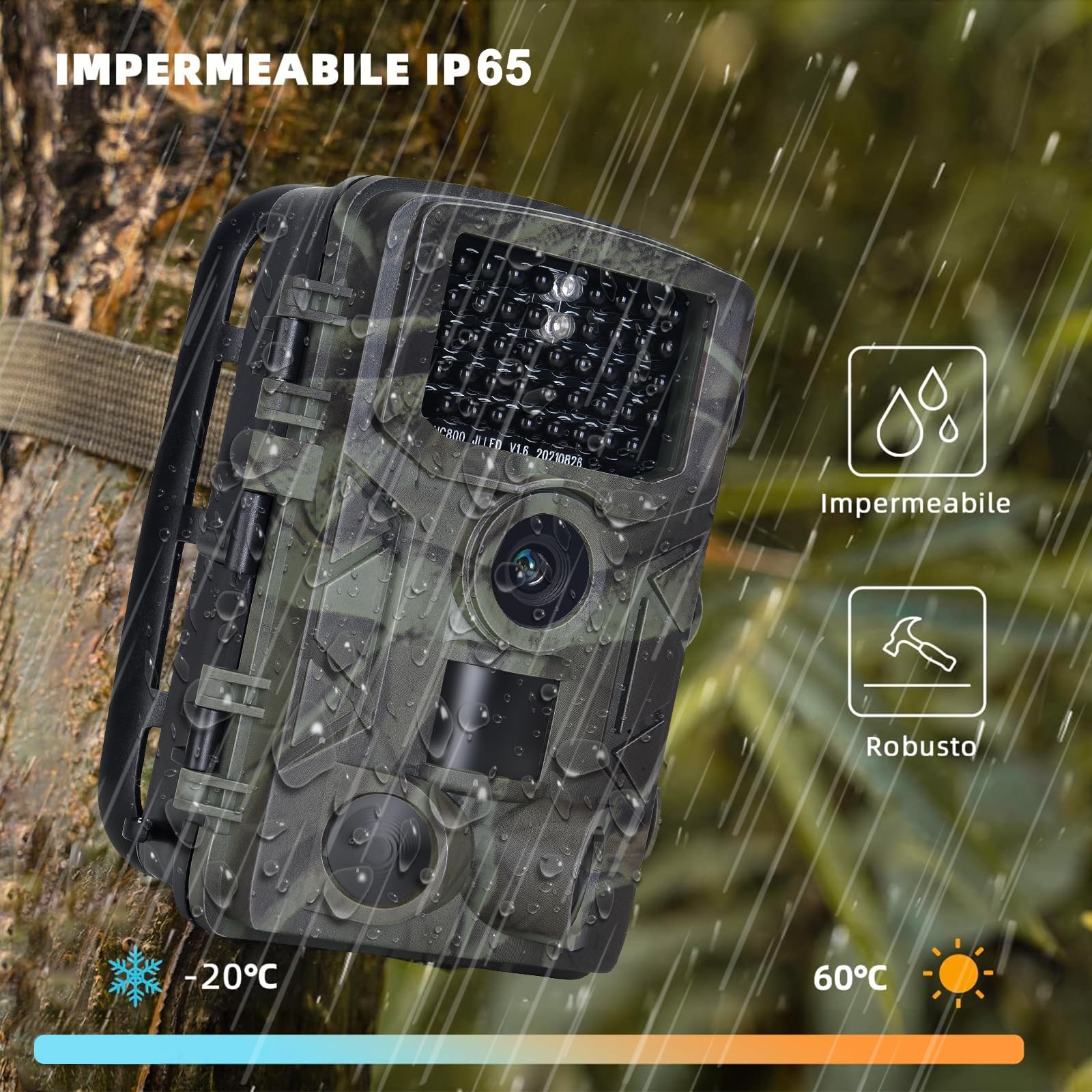 Camara Caza 50MP 4K, Camara Fototrampeo con Sensor de Movimiento, Cámara de Caza Nocturna Impermeable IP65, Visión Nocturna hasta 25m, Micro SD 32GB (HC808A)