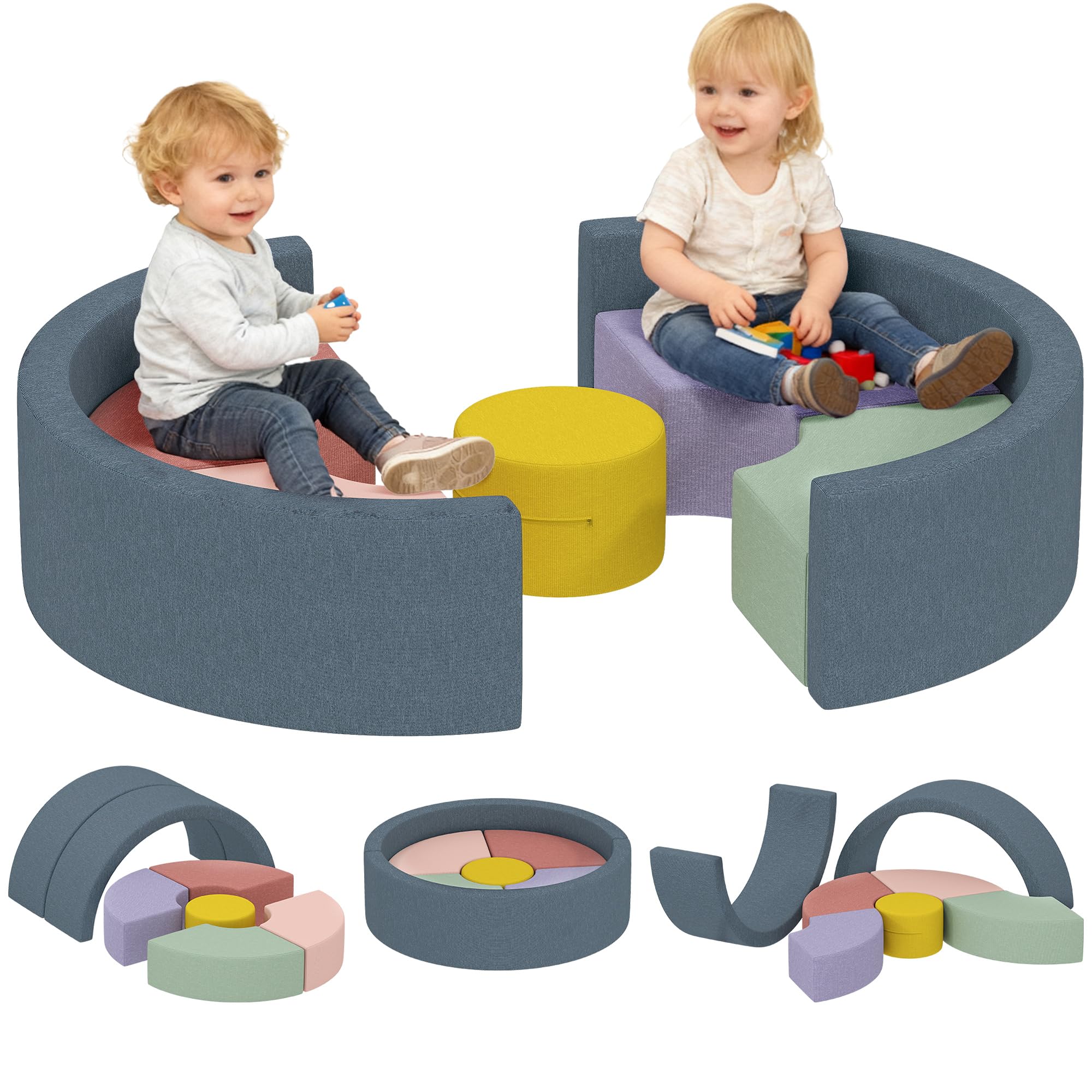 AIYAPLAY Schaumstoff Bausteine 7er-Set Kinder Softbausteine Riesenbausteine mit Cord-Optik Kletterblöcke Großbausteine Bauklötze Bunt