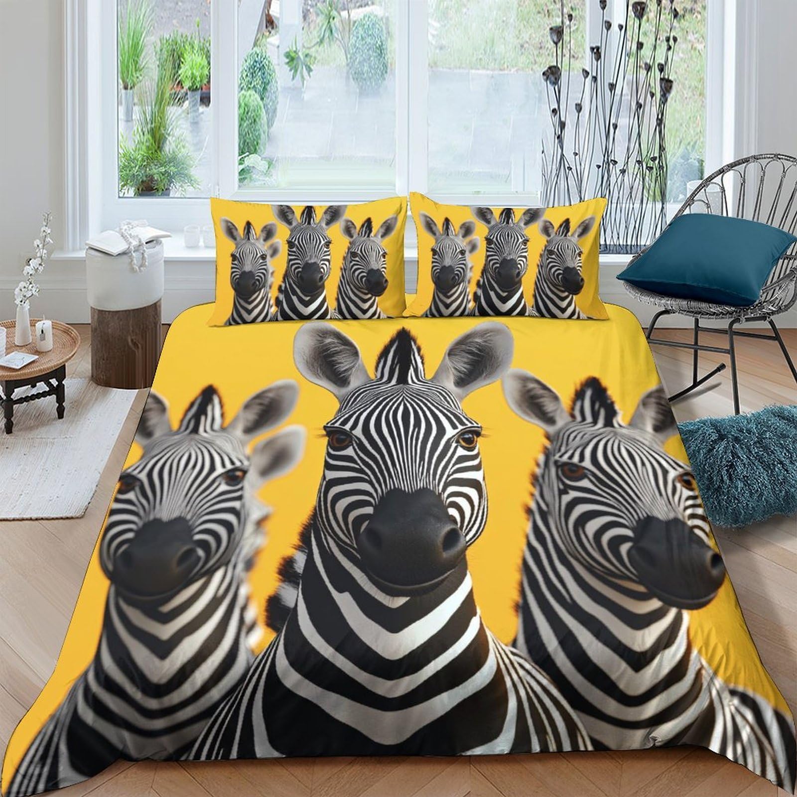 Ctjqhvkz Style-10 3D Printed Zebra Family Fitted Sheet Microfiber Yellow Animal Mattress Cover For Bedroom Guest Room Dorm Easy Care Decor Single（135X200cm）