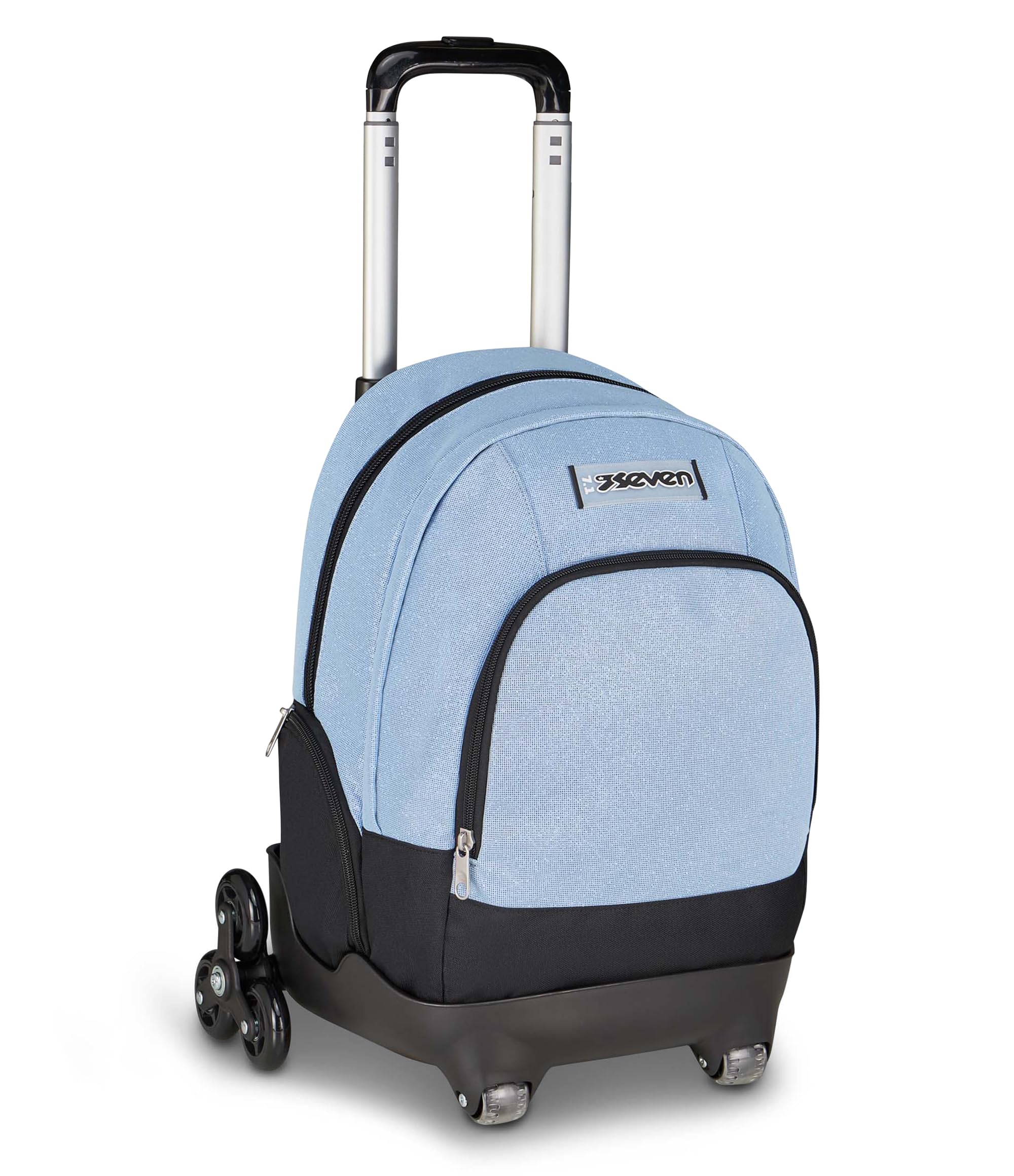 Seven Trolley Scuola Comby 8 ruote MADE OF STARS, Grigio, Effetto brillantini, 31 L, Scomponibile, Uso zaino, Barra telescopica, Tasca attrezzata, Tasca porta pc, Scuola elementare e media, Bambina