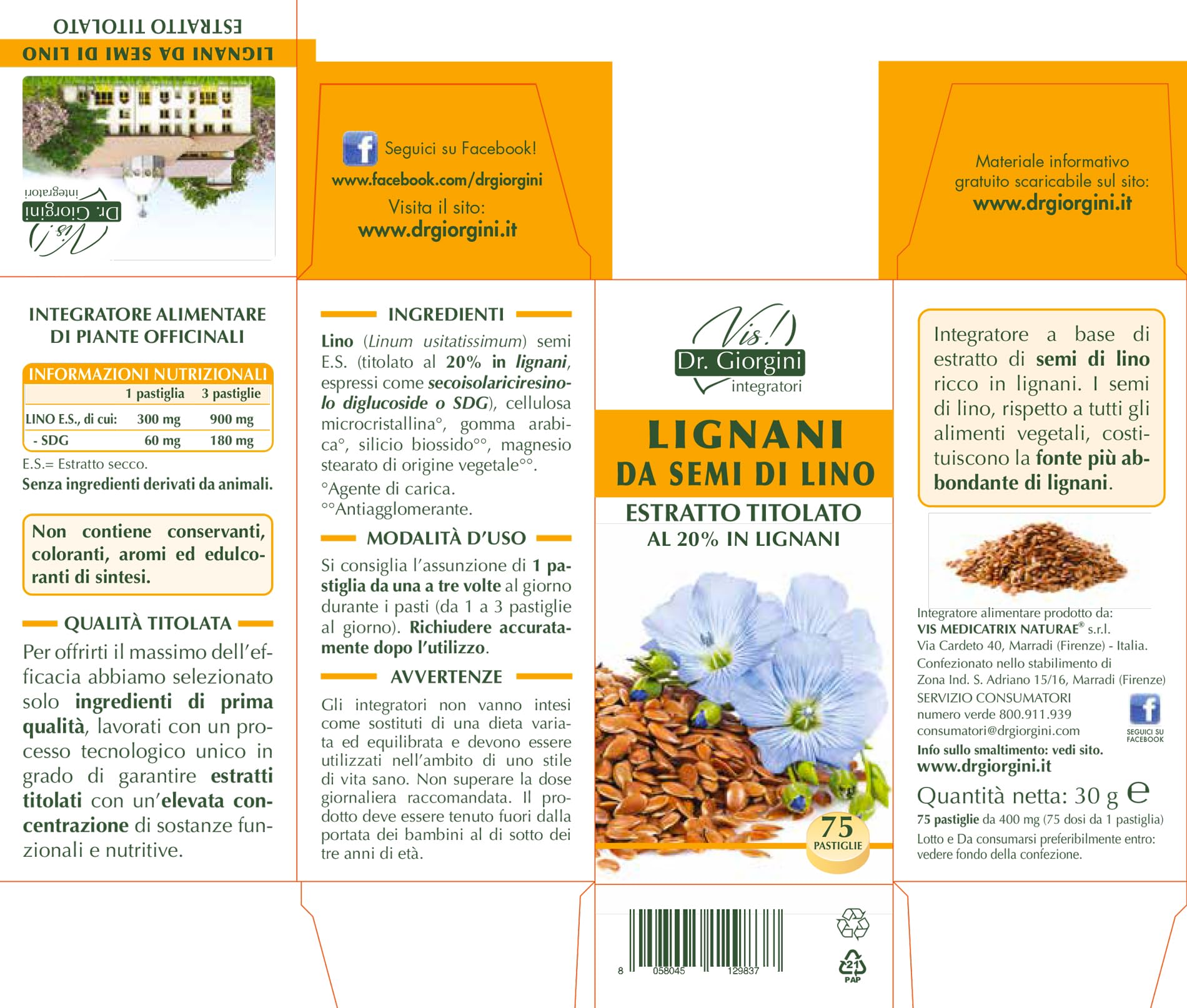 LIGNANI da Semi di Lino ESTRATTO TITOLATO pastiglie - 30 g