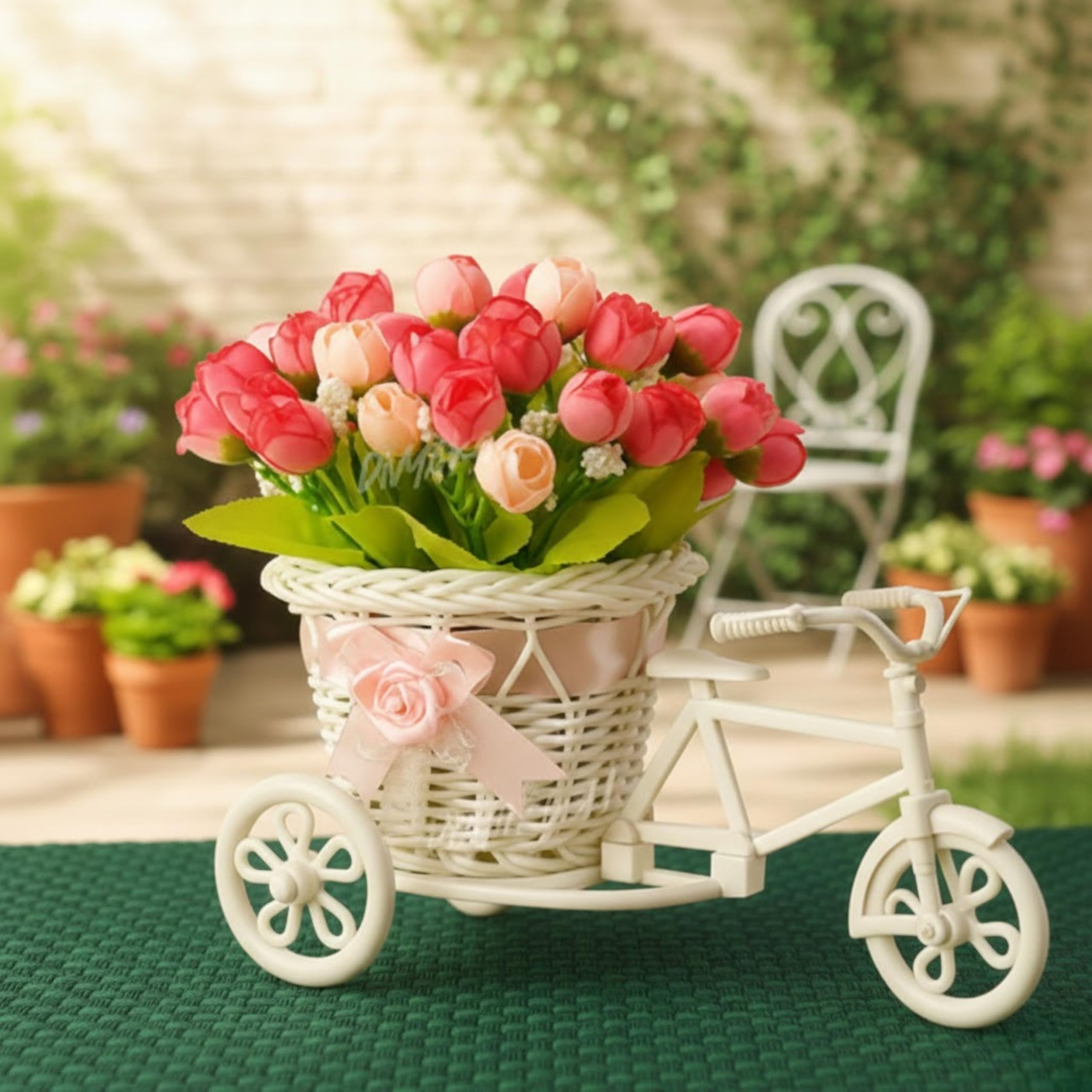 Artificial Peonies Bunches Flowers with Cycle Shape Flower Vase for Home Decor,Gift for Wedding and Living Room(19 cm x 21 cm)-Multicolor-image-3