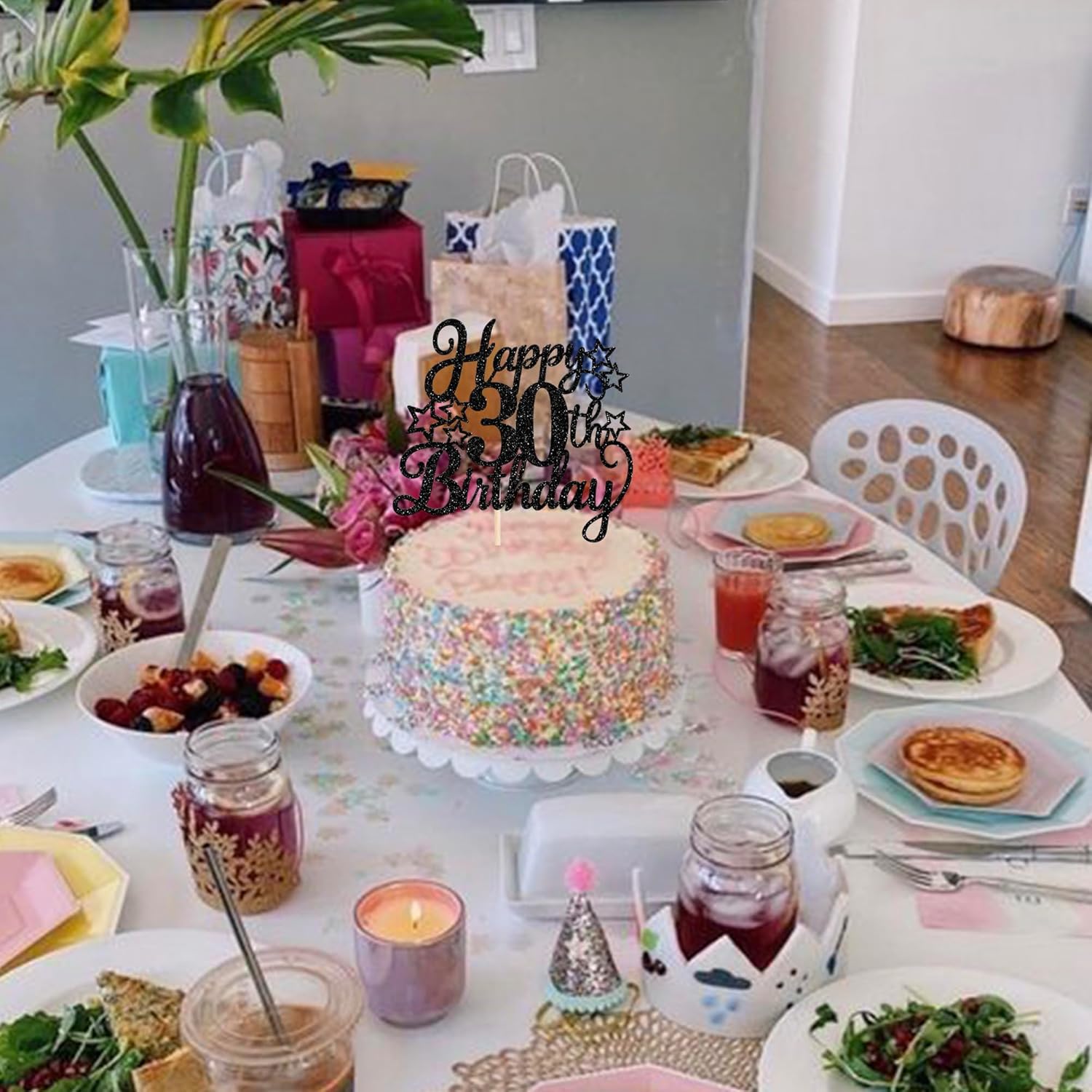 Rsstarxi 1 Pack 30th Birthday Cake Topper Glitter Black Cheer to 30th Birthday Decorations for Him Her 30th Anniversary Party Cake Decorations Supplies - Image 4