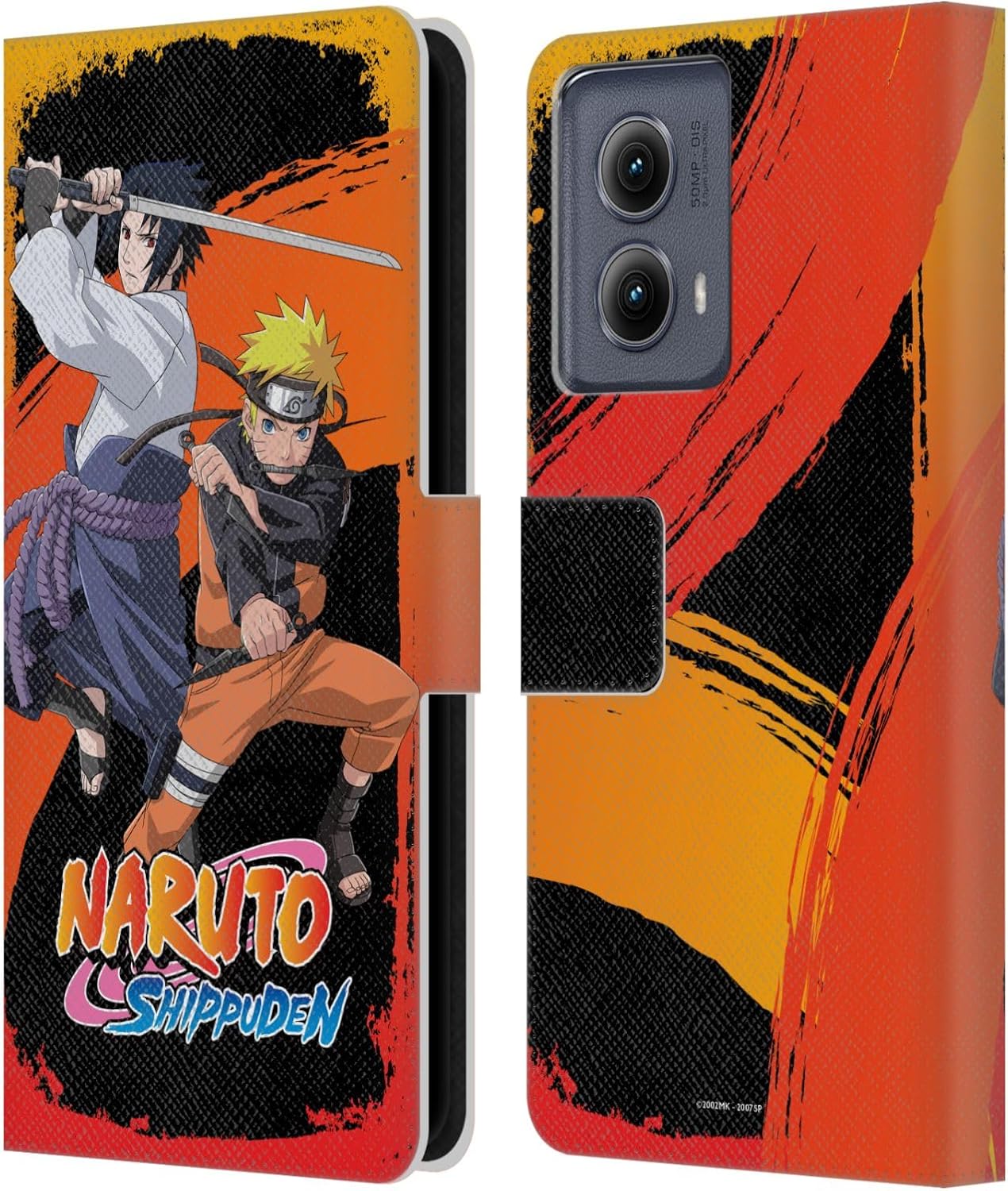 Head Case Designs Officially Licensed Naruto Shippuden Naruto and Sasuke Key Art Leather Wallet Case Compatible with Motorola Edge (2024)