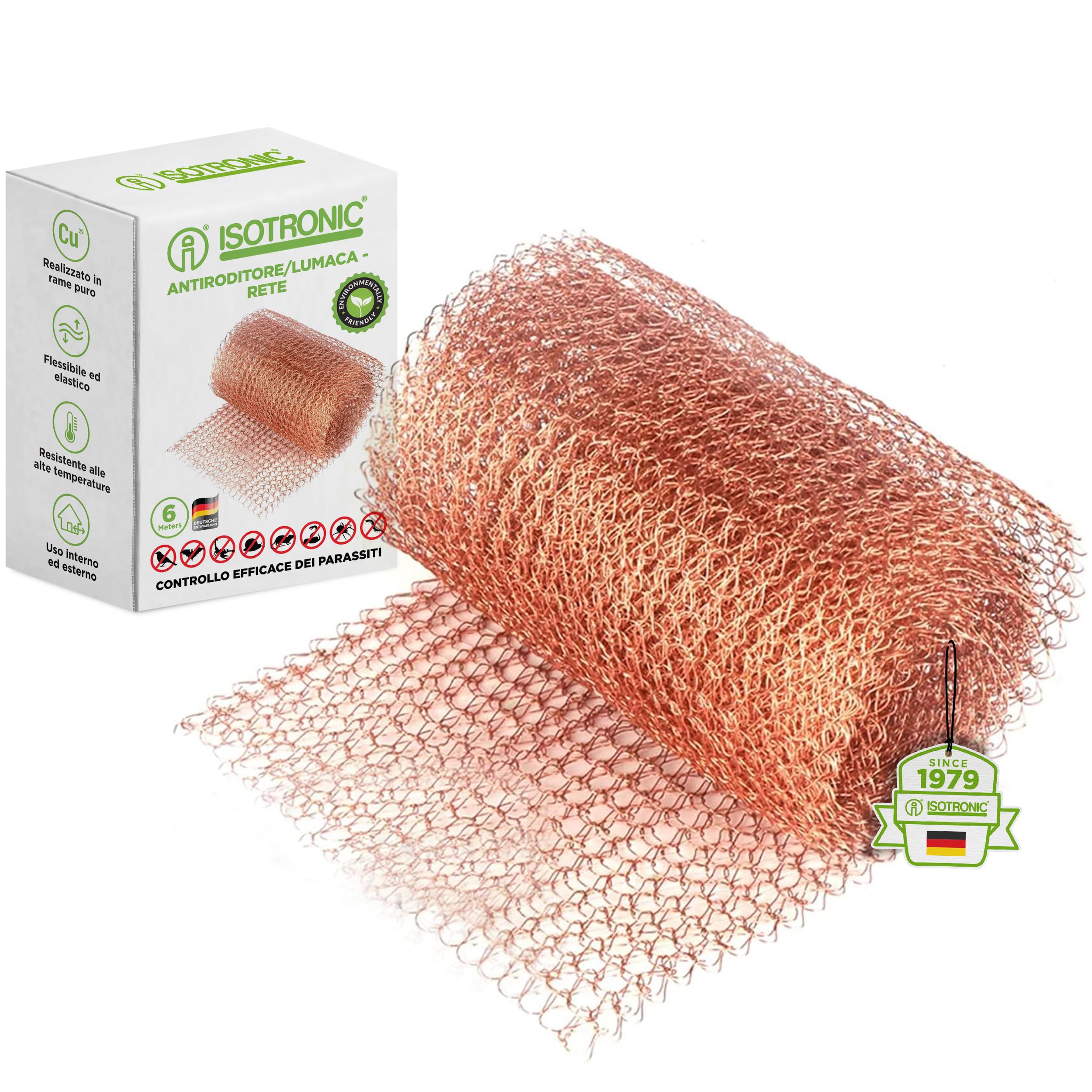 ISOTRONIC Rete in Rame 6m Protezione Lumache e Topi, Tessuto per Sigillare Fori e Fessure Contro Roditori, Nastro in Rame per Aiuole, Uso Interno ed Esterno, Barriera Naturale Efficace