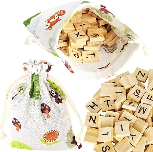 Miniatura 9 de PINOWU 200 piezas de azulejos de letras de madera para Scrabble Crossword Game de madera Scrabble letras de repuesto para manualidades, decoración