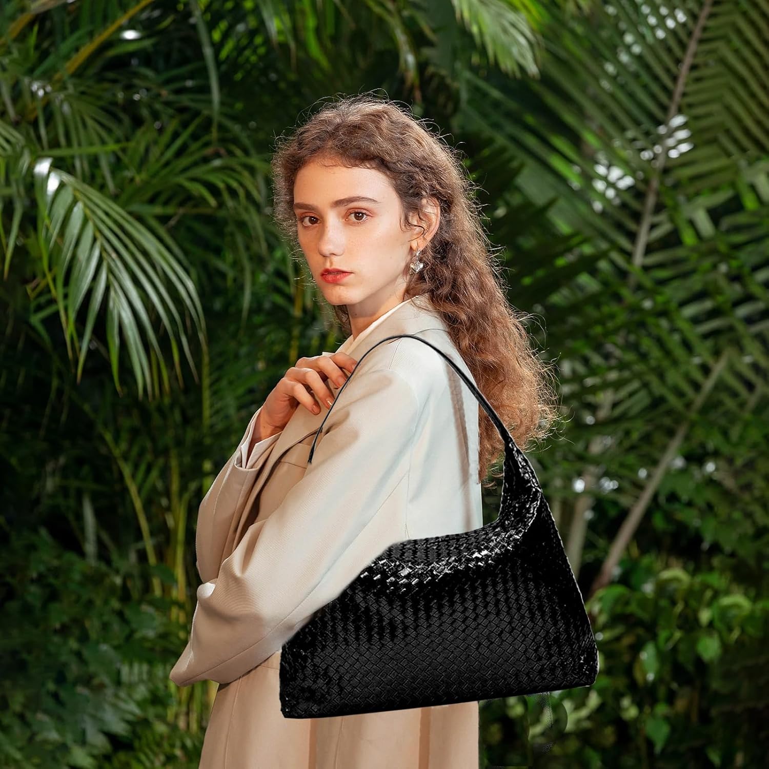 JINMANXUE Woven Tote Bag for Women, Woven Bags with Small Purse,Large Braided Top Handle Hobo Satchel Handbag - Image 2