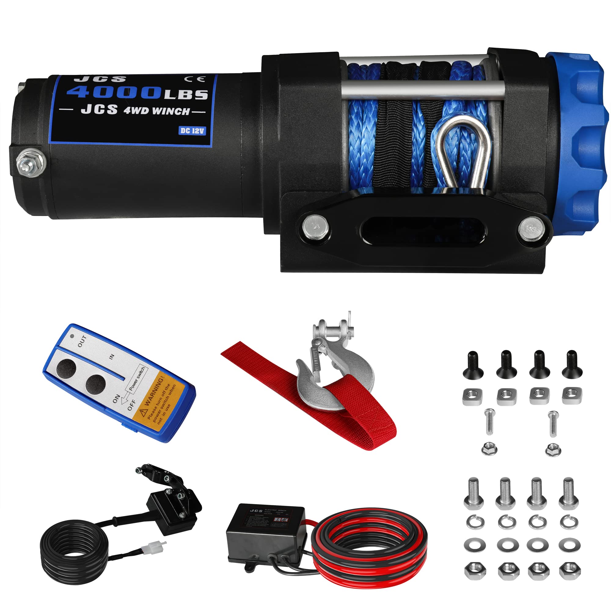 Buy JCS 4000 lb Electric ATV Winch 12 Volt Winch, Synthetic Winch Rope ...