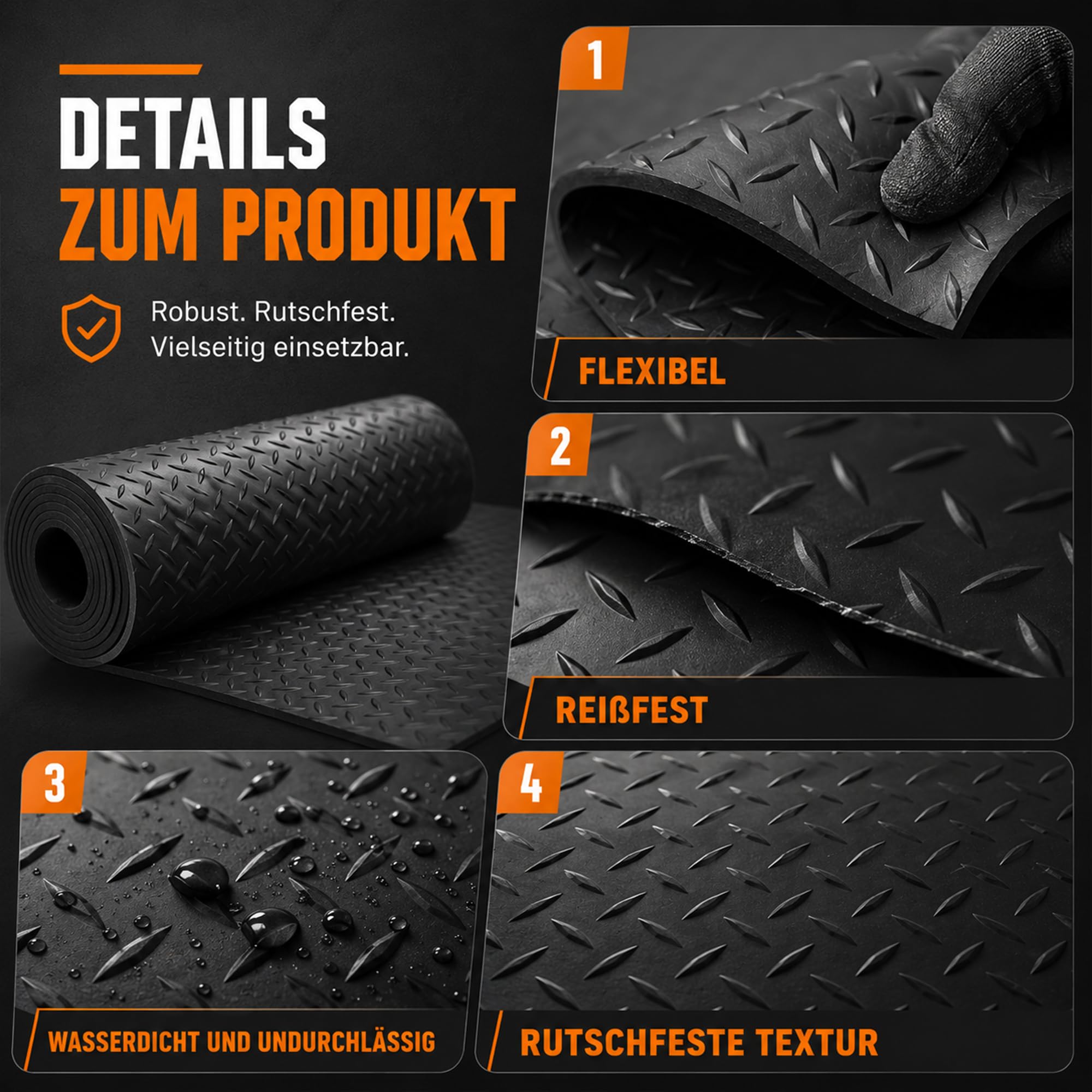 300 x 150 cm Gummimatte Meterware Schutzmatte, garagenboden matten, Noppenmatte Bodenmatte aus Gummi, rutschfest Gummimatte Bodenmatte mit Noppen Gummiläufer für Keller, Werkstatt, Garage | Noppenprofil Für Sicheren Halt, 300x150 cm, Zuschneidbar, für Kel