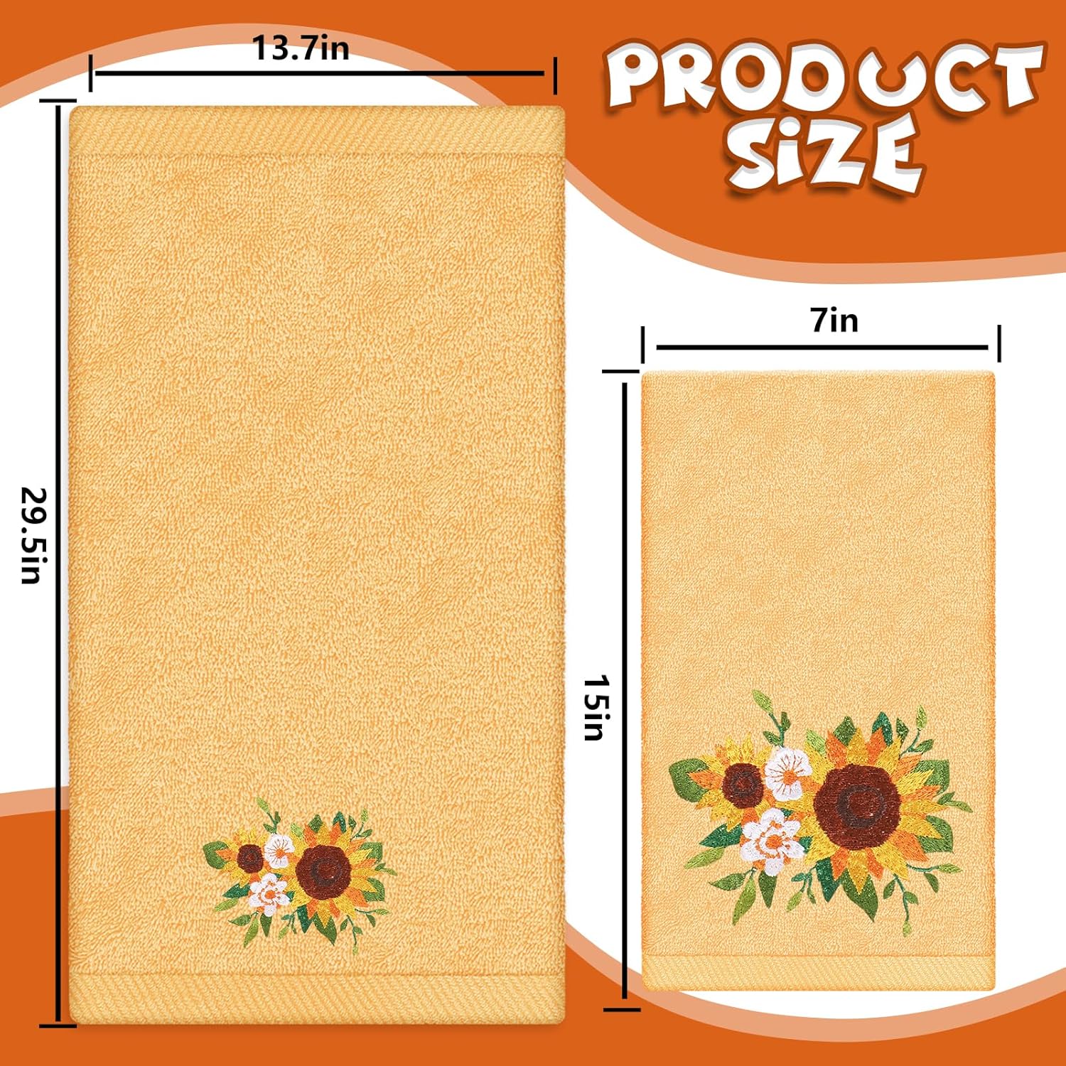 2 Pack Sunflower Hand Towels 29.5 x 13.7 Inch Yellow Flower Summer Farmhouse Embroidered Bath Towel Cotton Dish Towel for Bathroom Hand Drying Kitchen Cleaning - Image 2