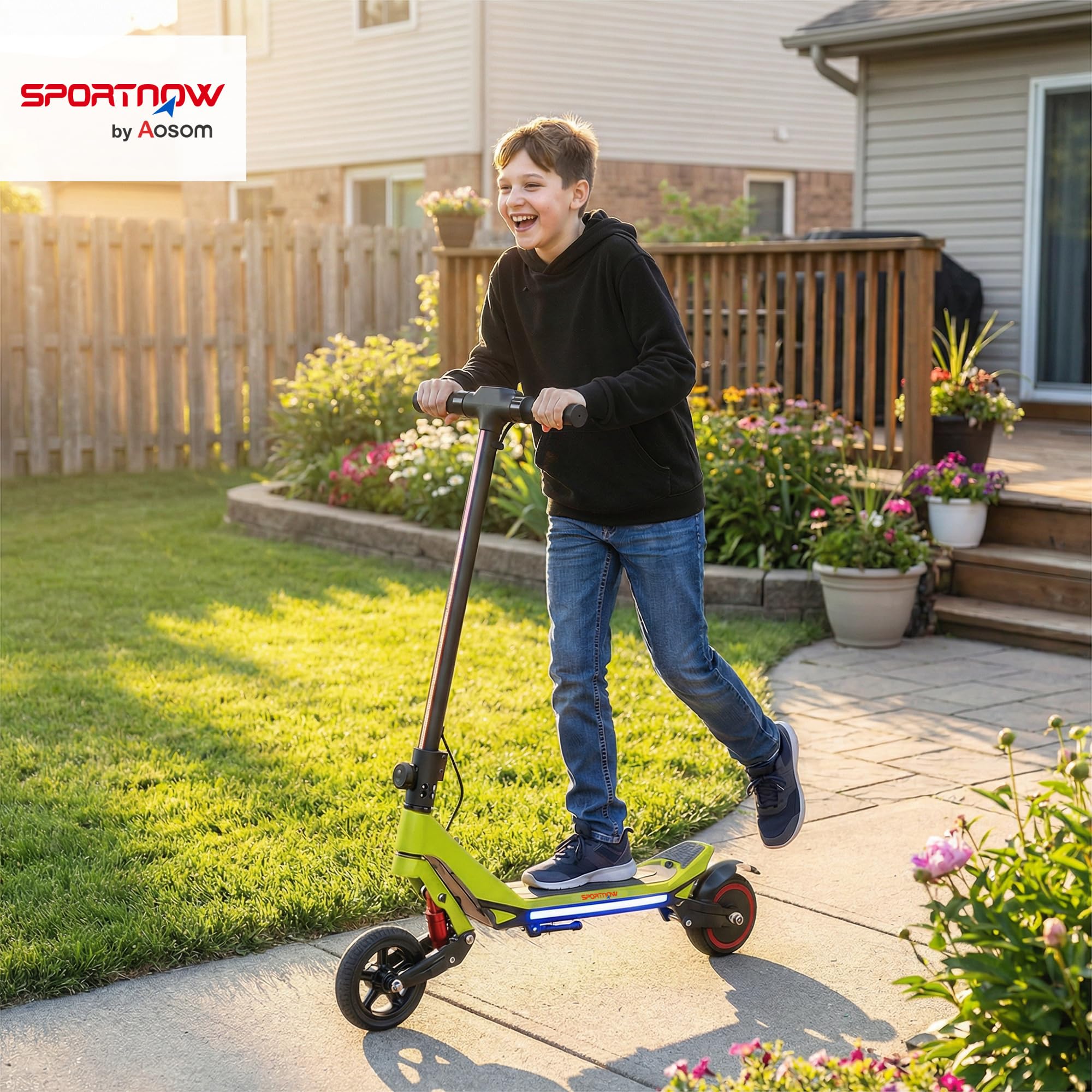 Patinete eléctrico para niños, plegable, para niños de 6 a 14 años, con pantalla LED, luces RGB, hasta 16 km/h, rango máximo de 12 km, kick-to-start, para niños y niñas
