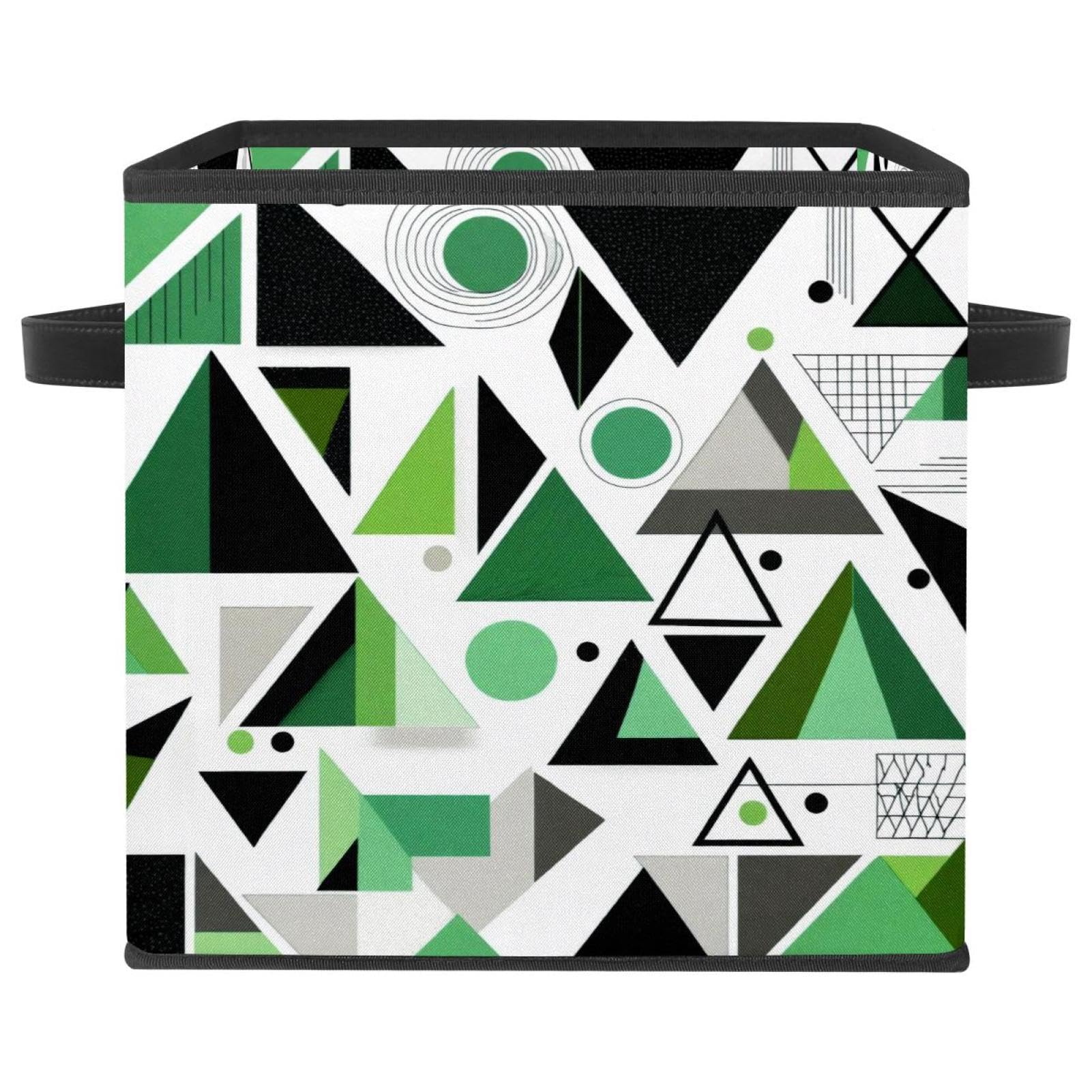 Boîte de rangement pliable en tissu premium et poignées en cuir véritable vert