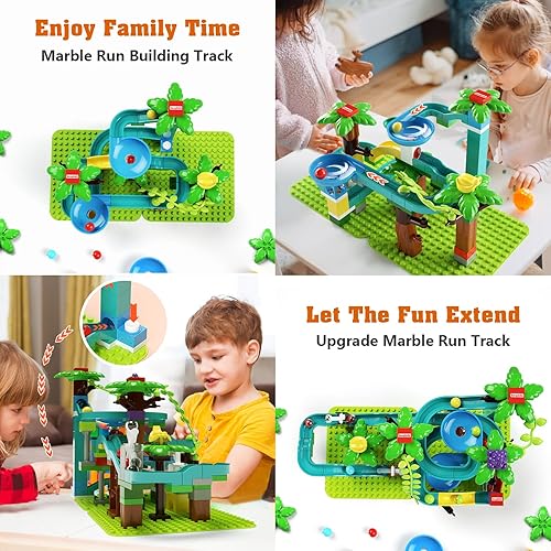 Miniatura 6 de burgkidz Bloques de construcción grandes con martillo de golpeo y ascensor, 130 piezas de juego de laberinto de pelota de carreras de mármol para